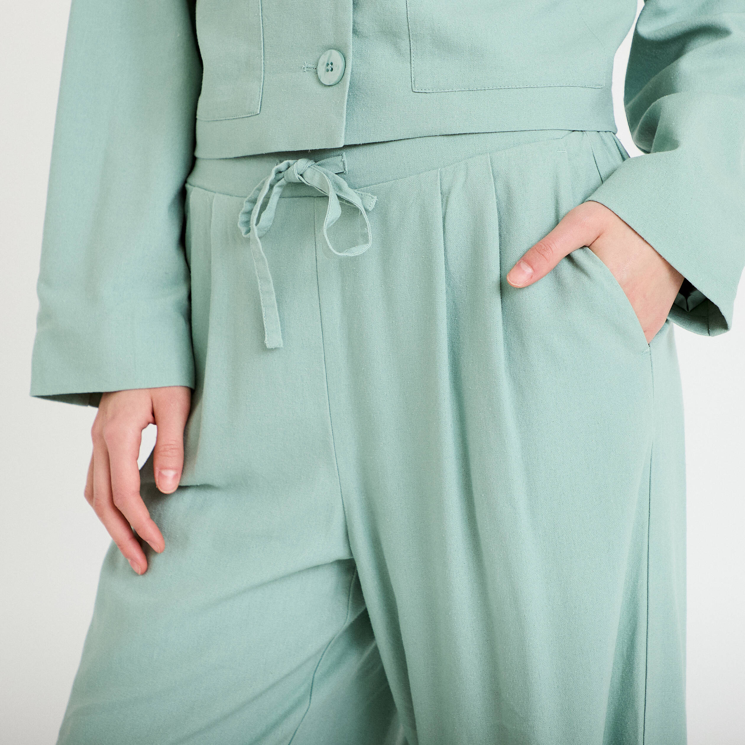 Pantalon large vert pastel femme