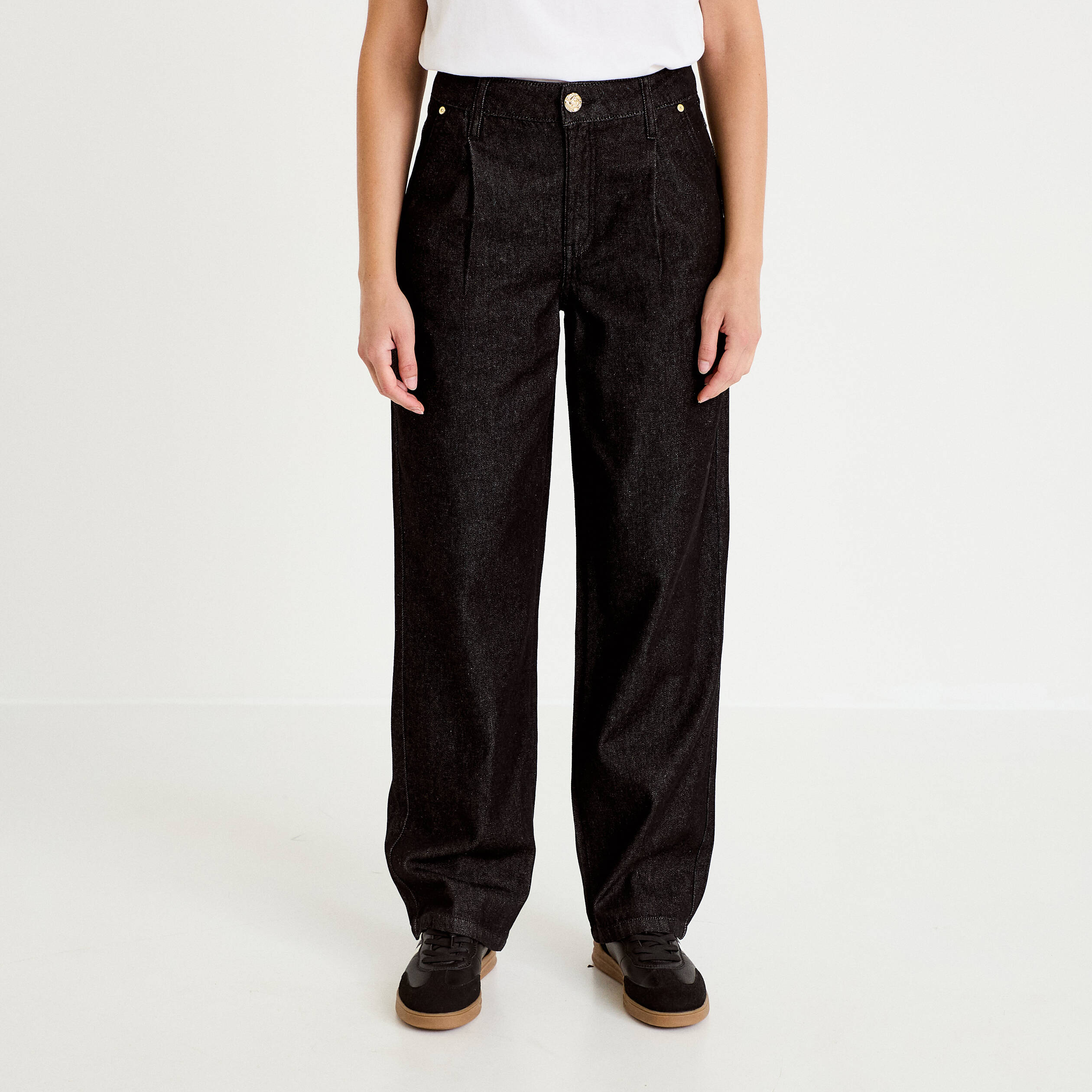 Jean wide leg taille haute denim noir femme