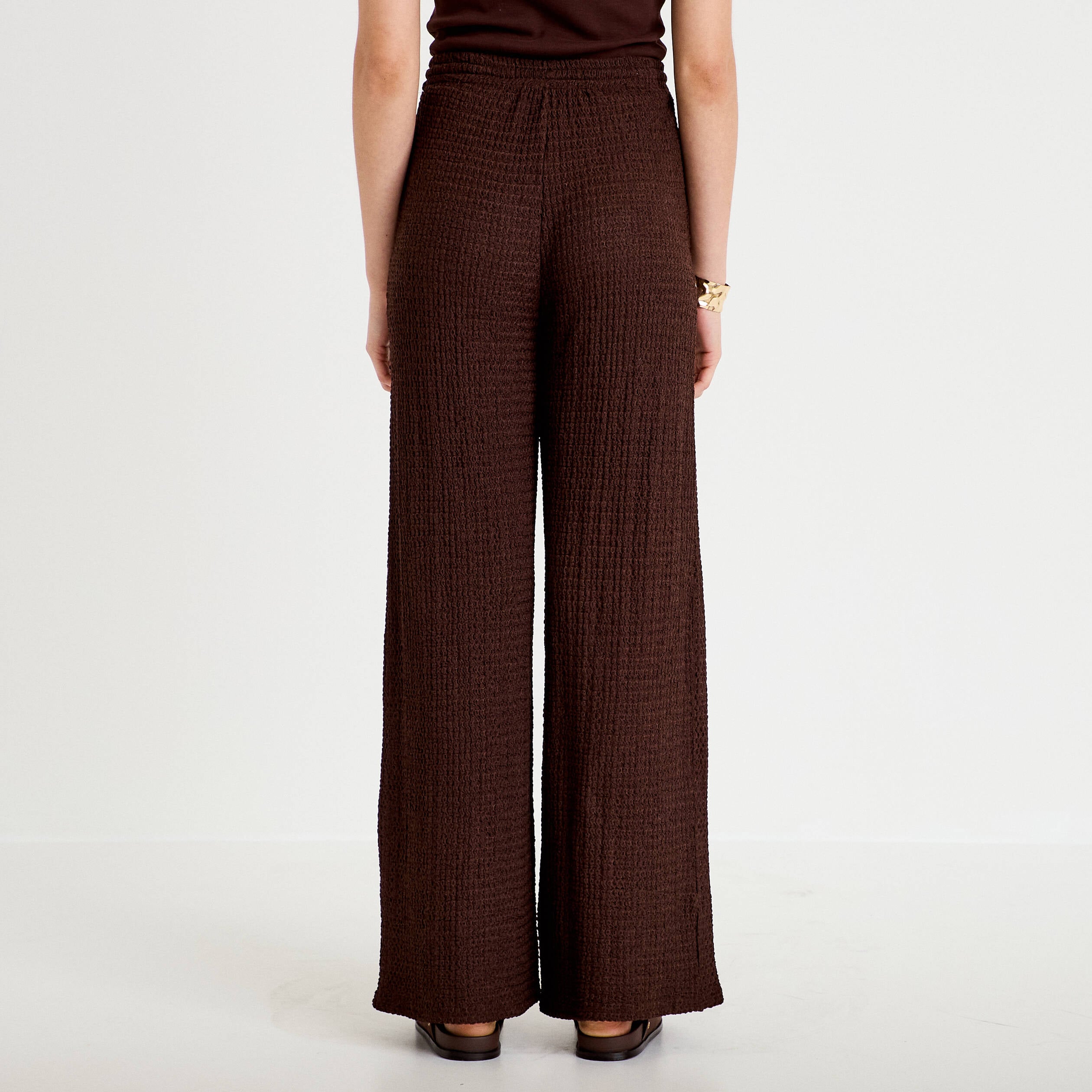 Pantalon large taille standard marron fonc&eacute; femme