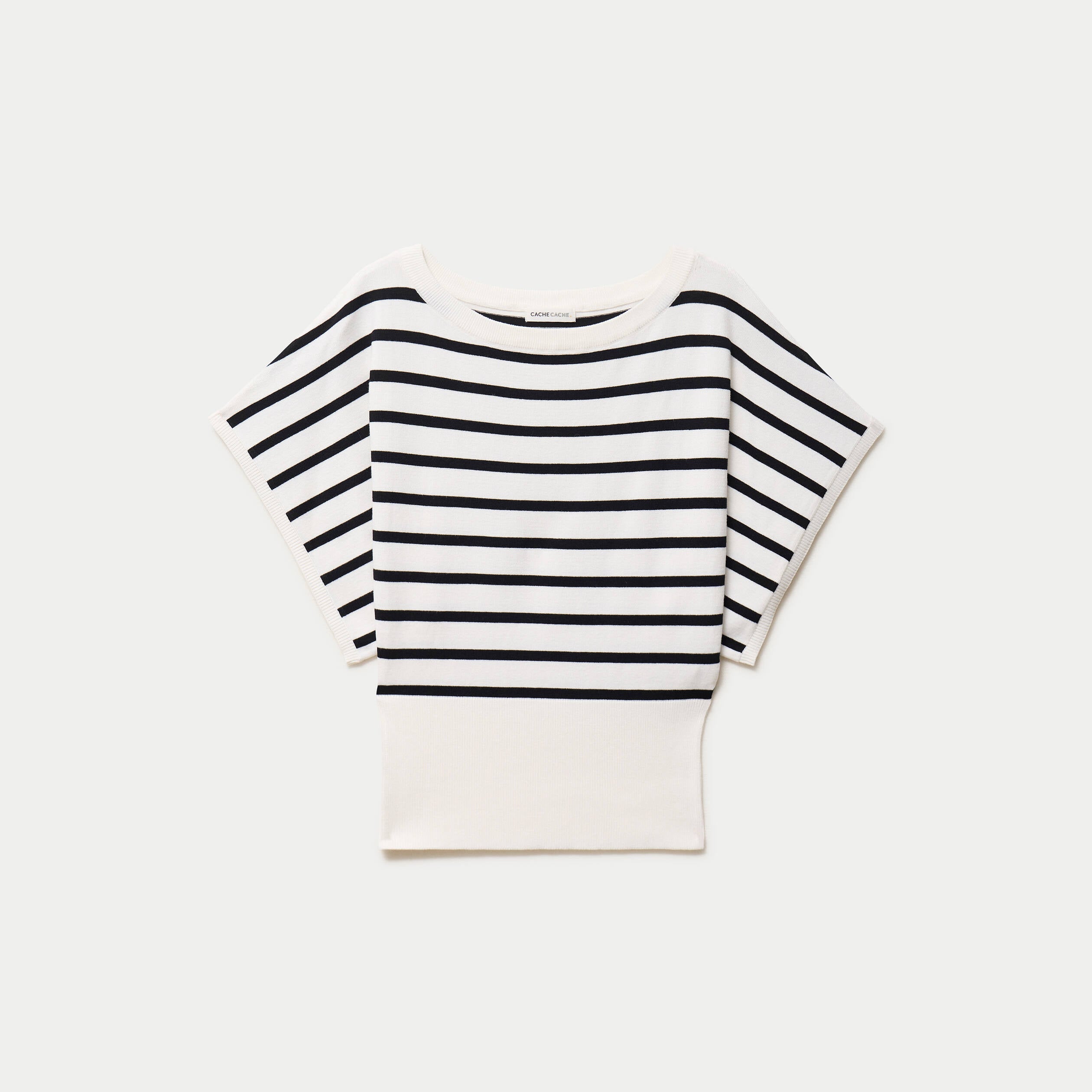 Pull ample manches courtes col rond blanc femme