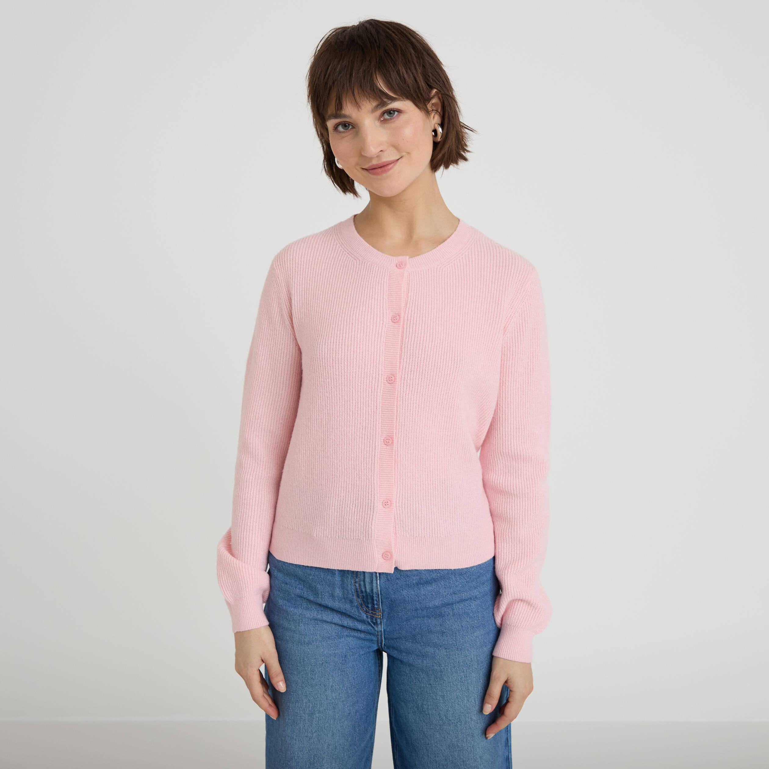 Gilet manches longues rose clair femme