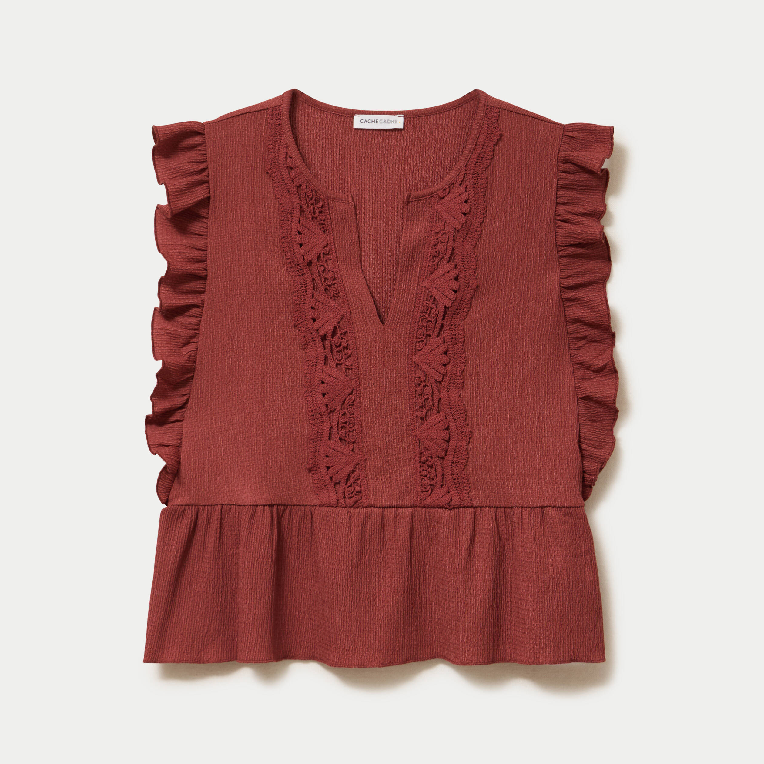 Blouse sans manches col v vieux rose femme
