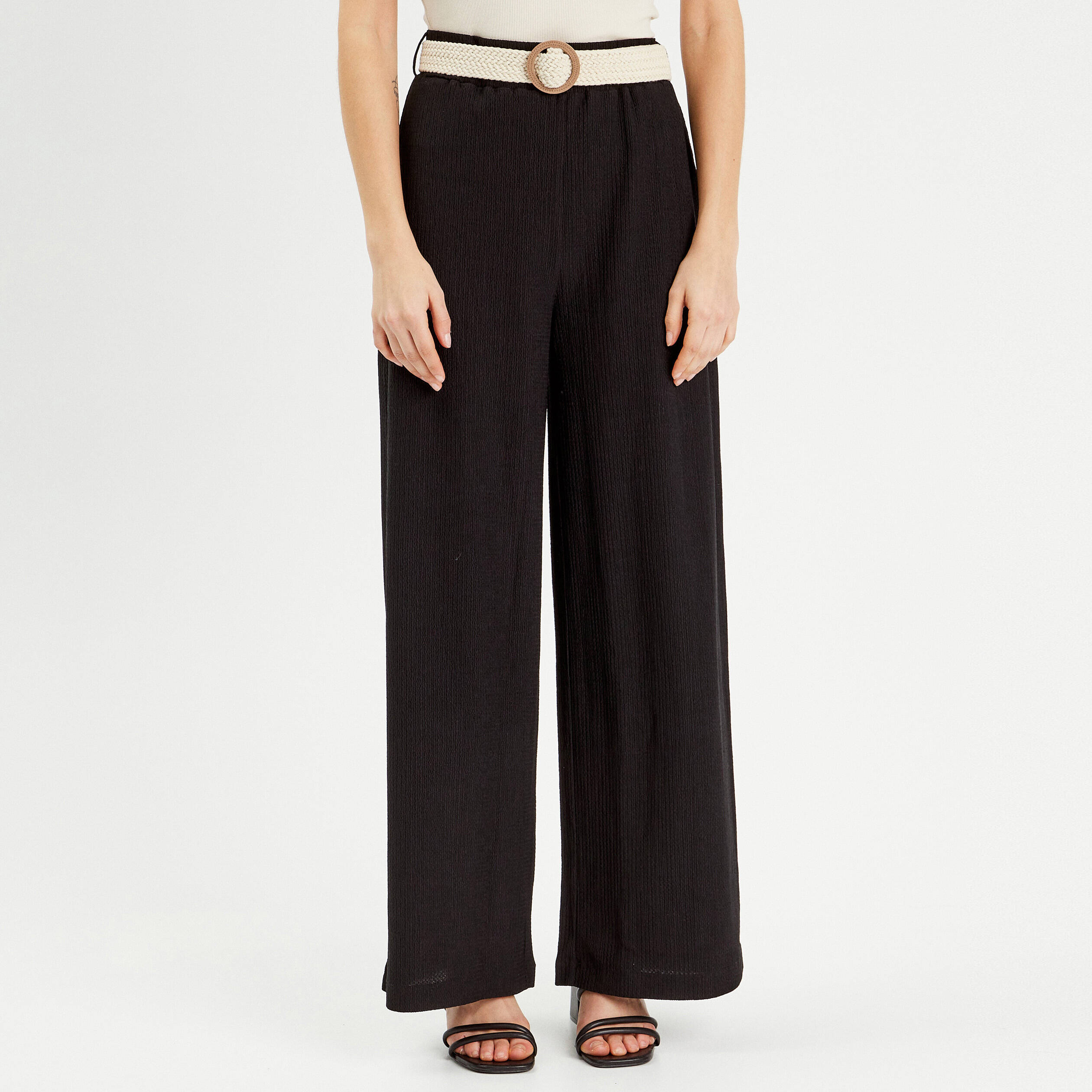 Pantalon Large En Laine SINTESIS - Taille 38, Couleur Vert - Neuf Sans étiquettes - Style Chino Pour Femme
