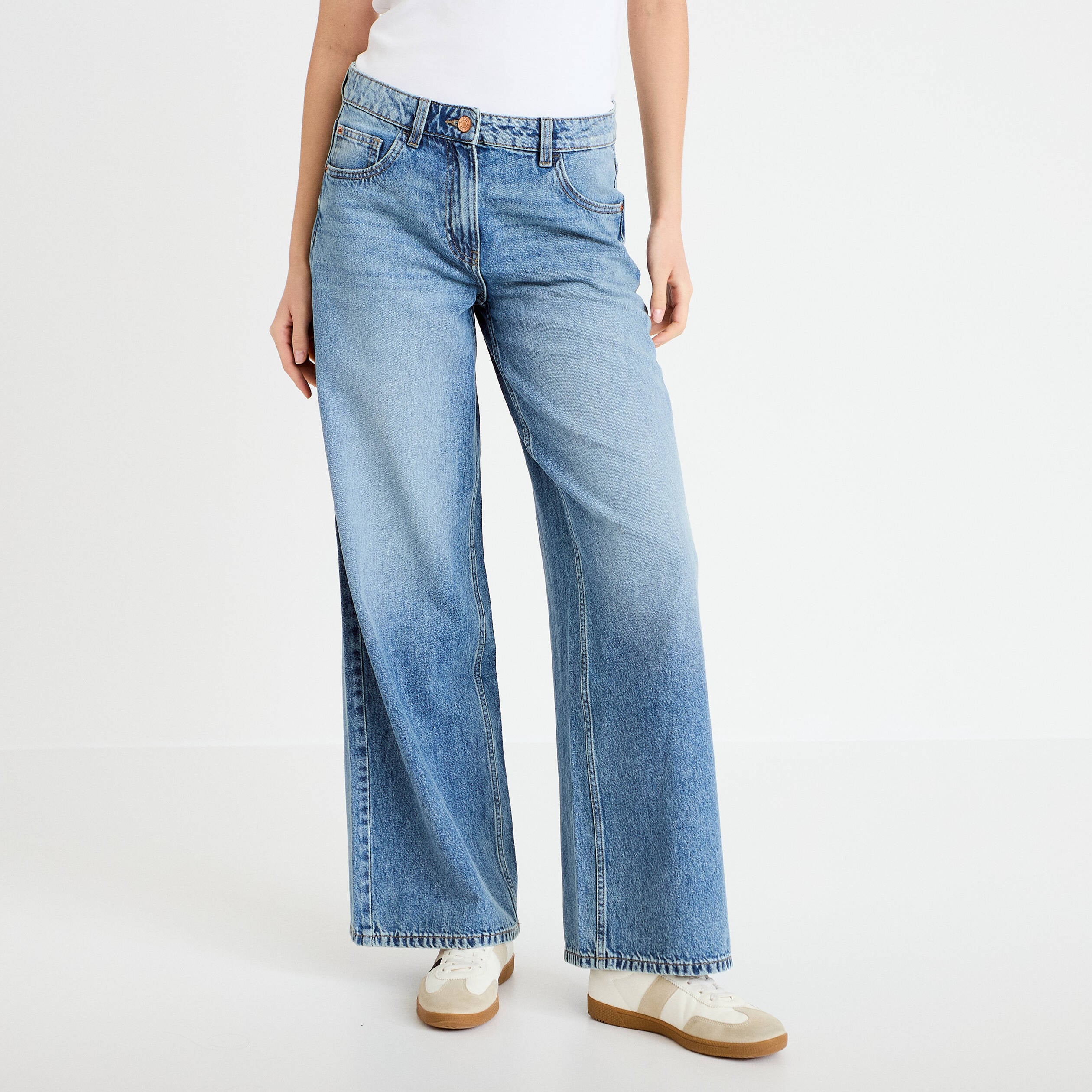 Jean wide leg taille standard denim double stone femme