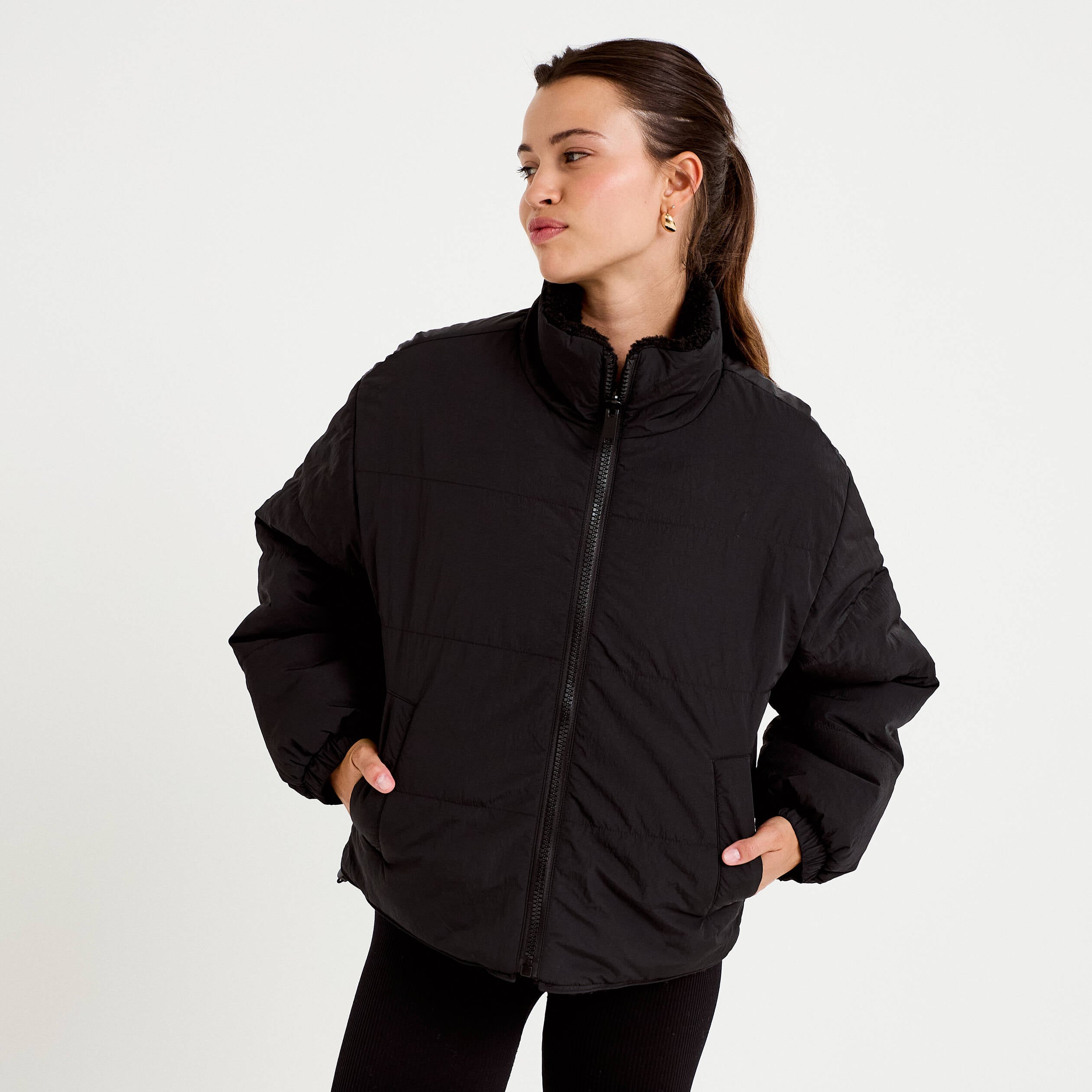 Doudoune r&eacute;versible effet polaire noir femme