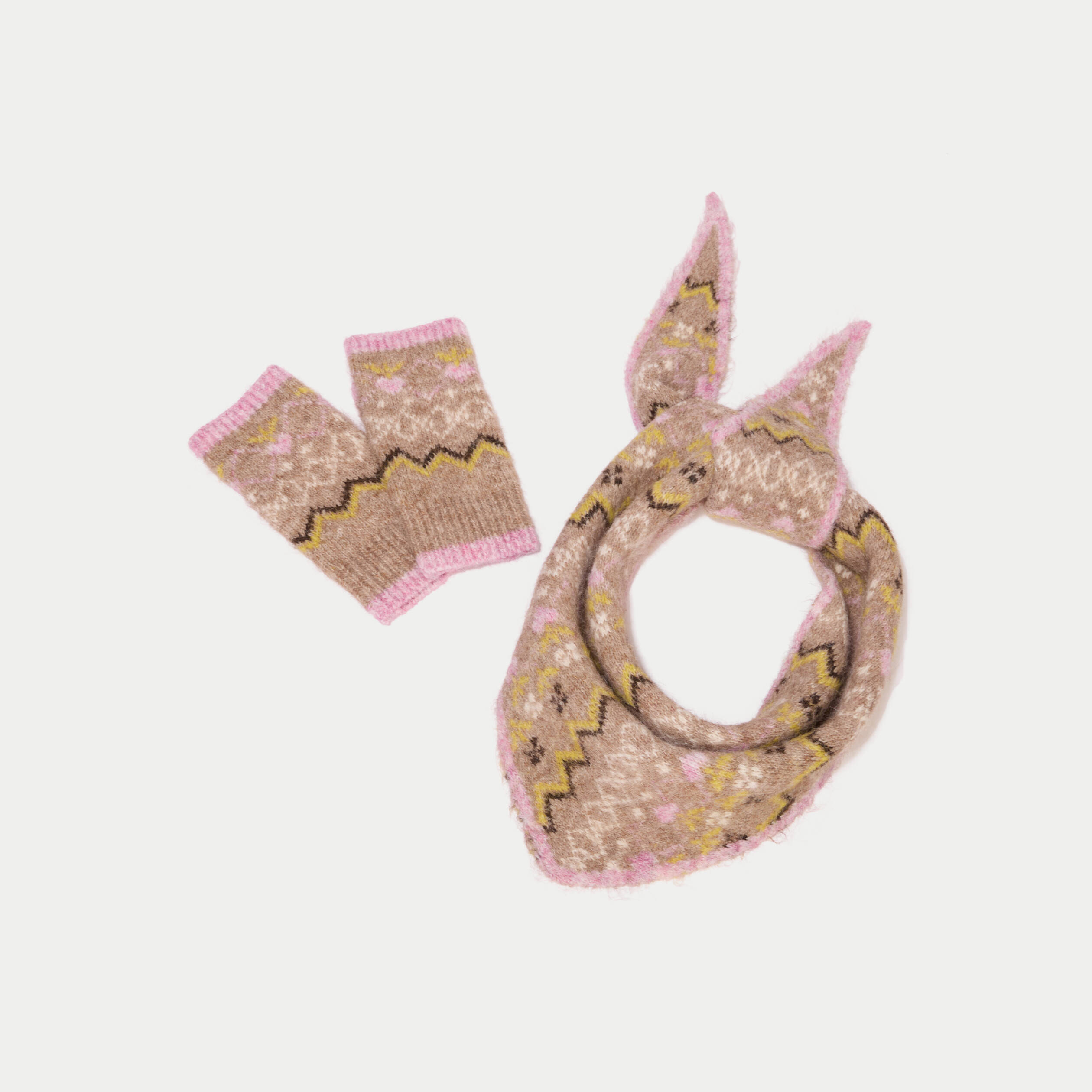 Lot foulard et mitaines taupe femme