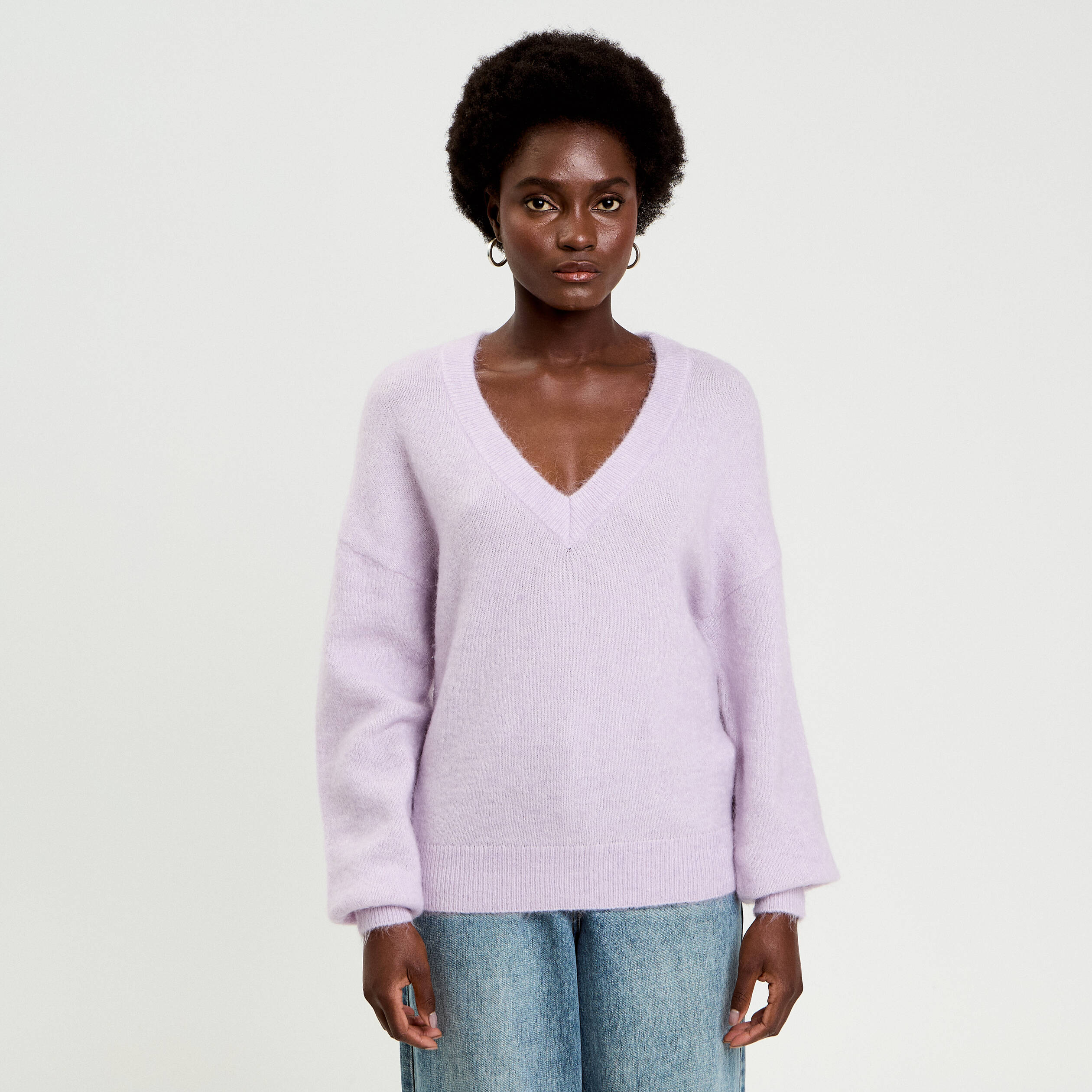 Pull duveteux parme femme