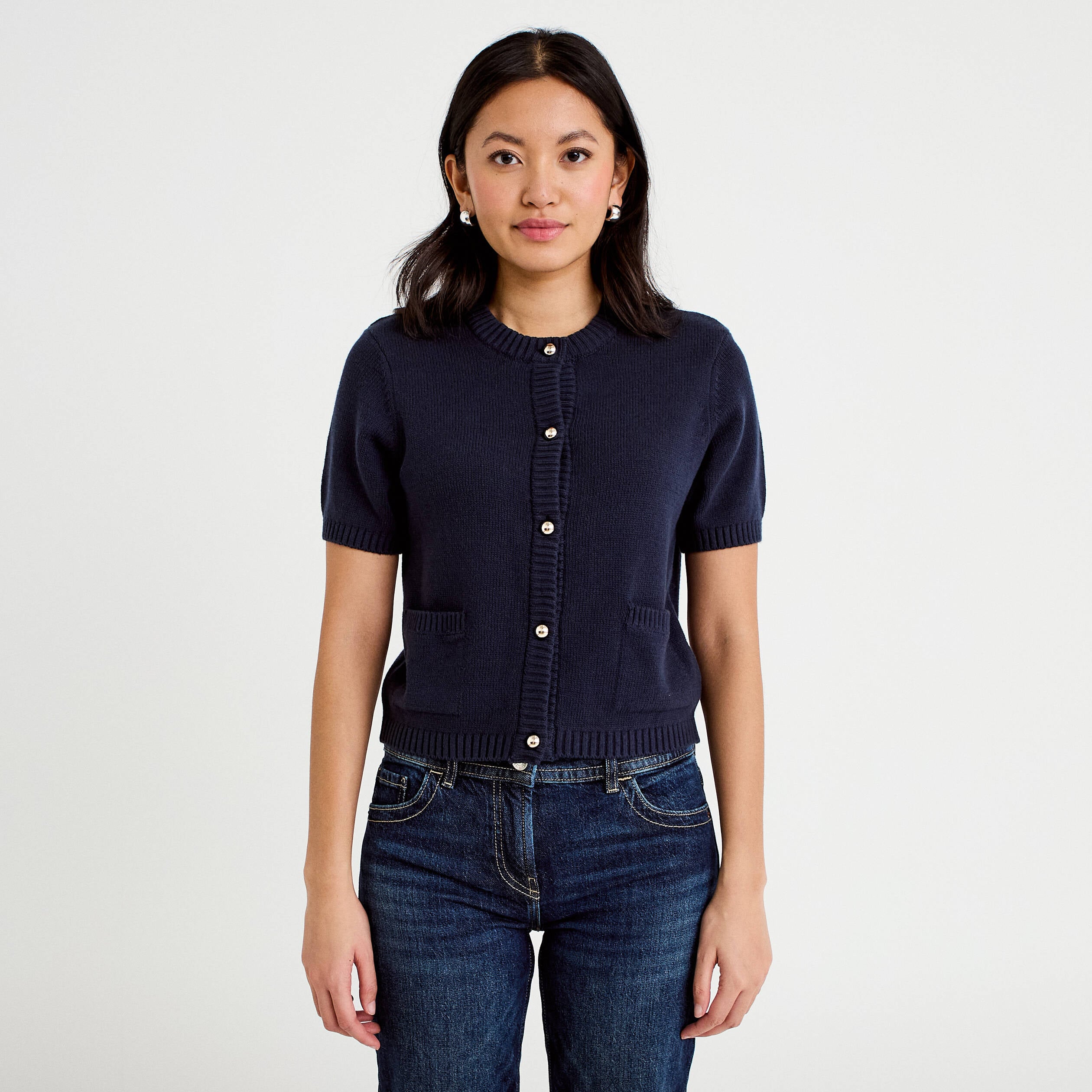 Gilet manches courtes bleu marine femme