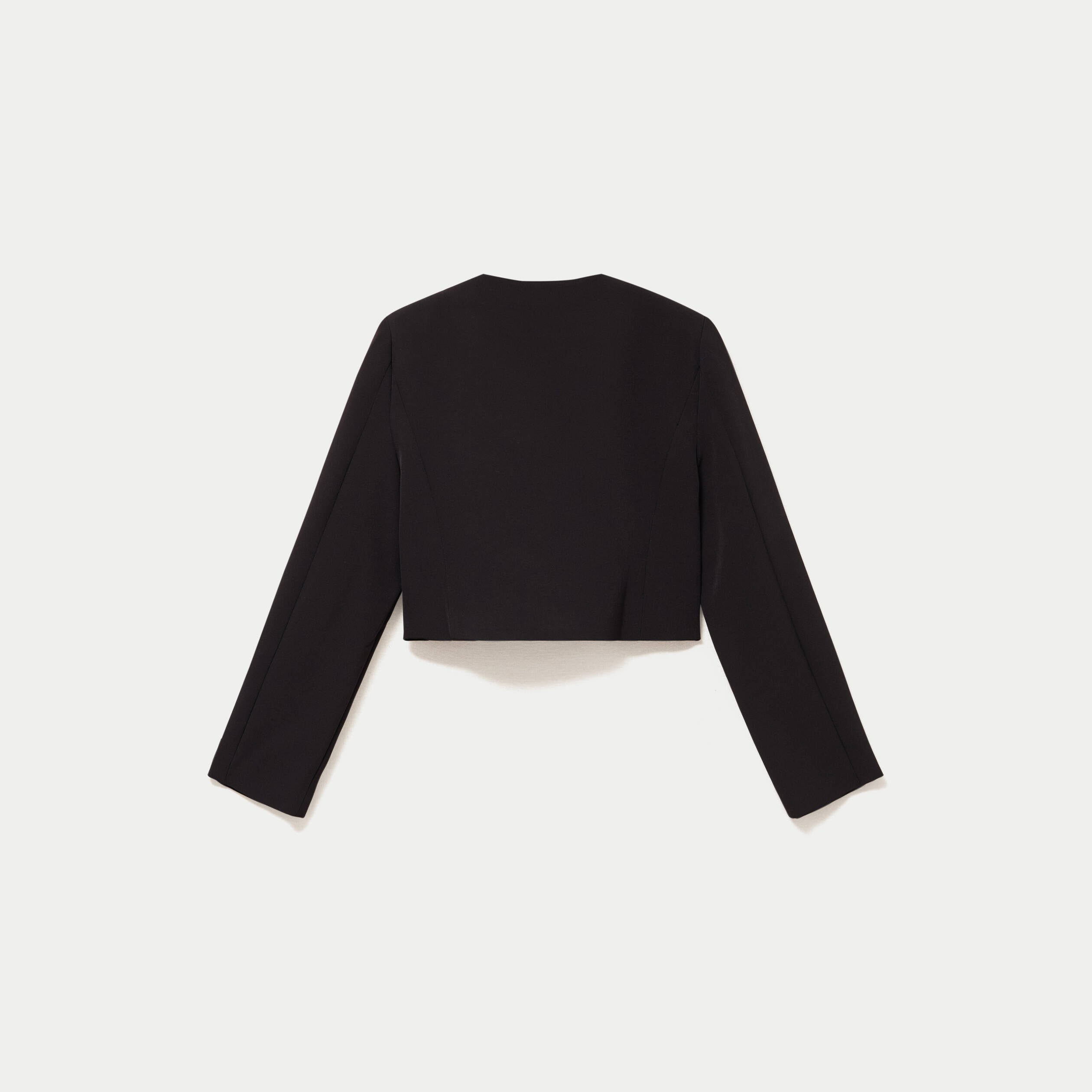 Blazer droit cropped col rond noir femme