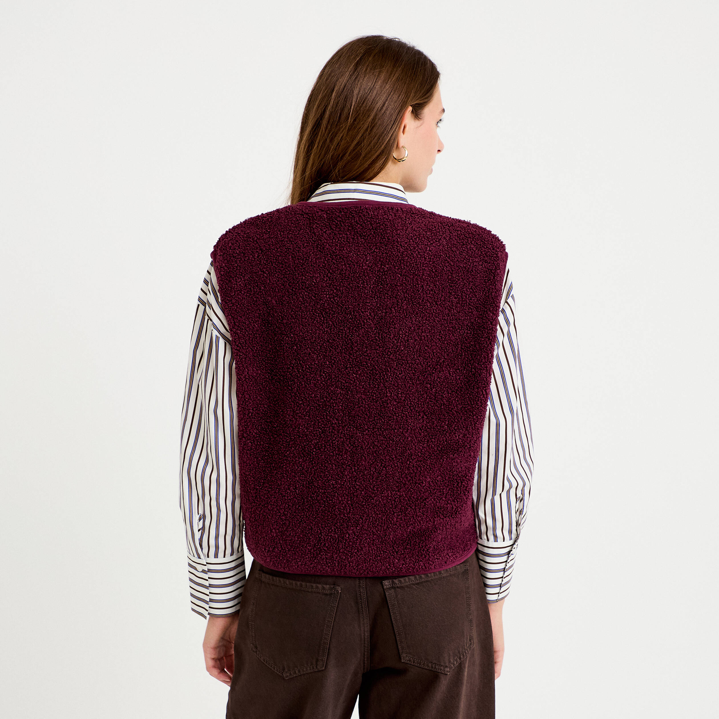 Veste sans manches fausse fourrure prune femme