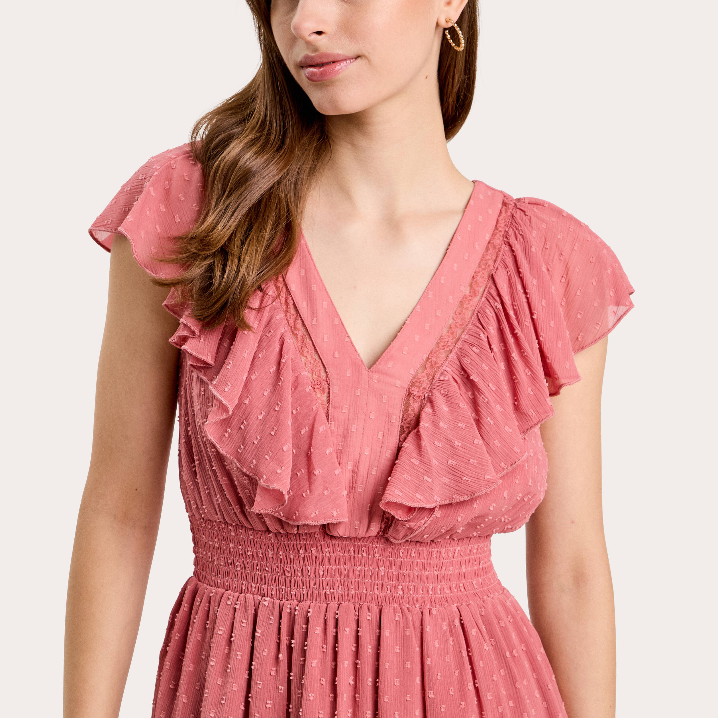 Robe &eacute;vas&eacute;e plumetis vieux rose femme