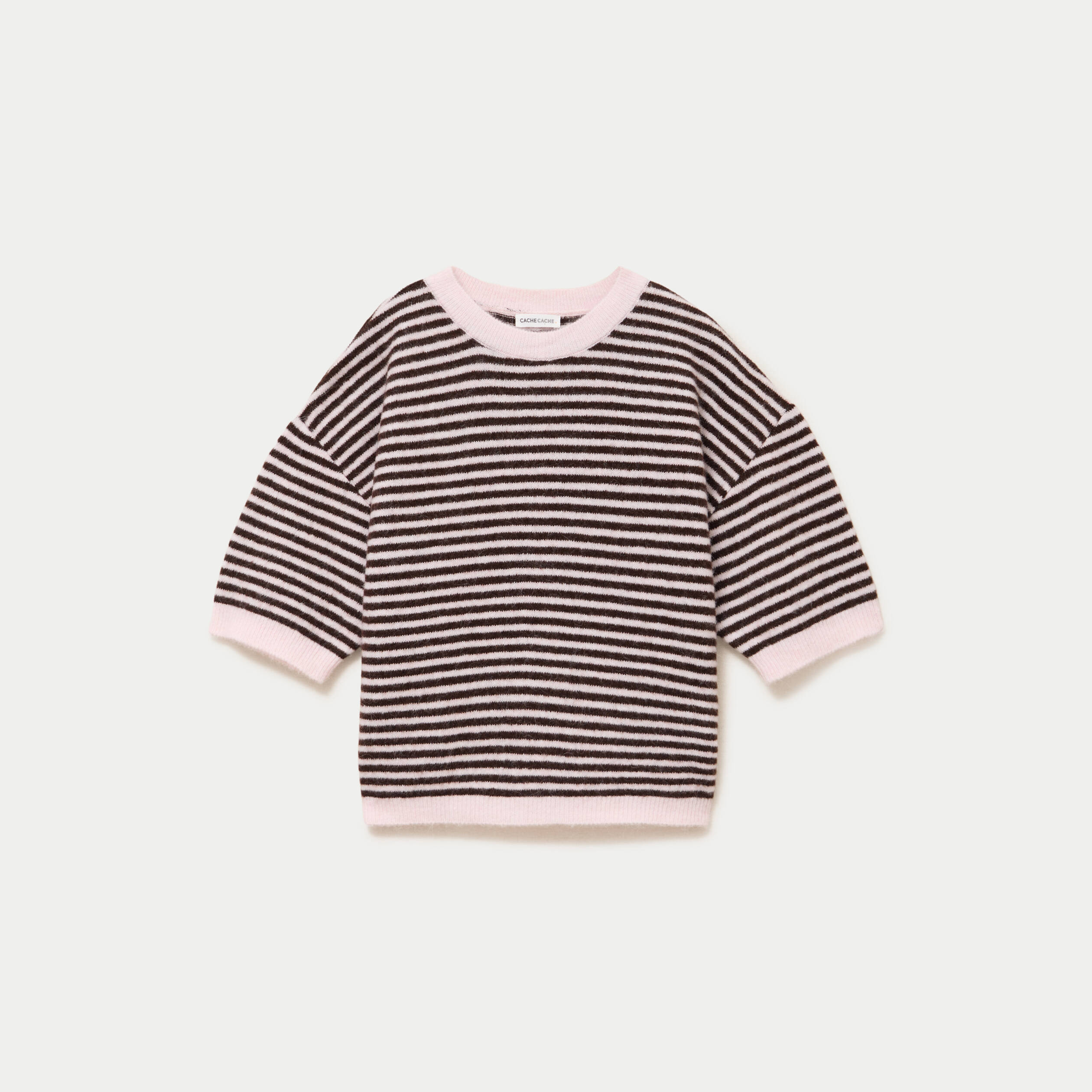 Pull ample duveteux manches courtes rose clair femme