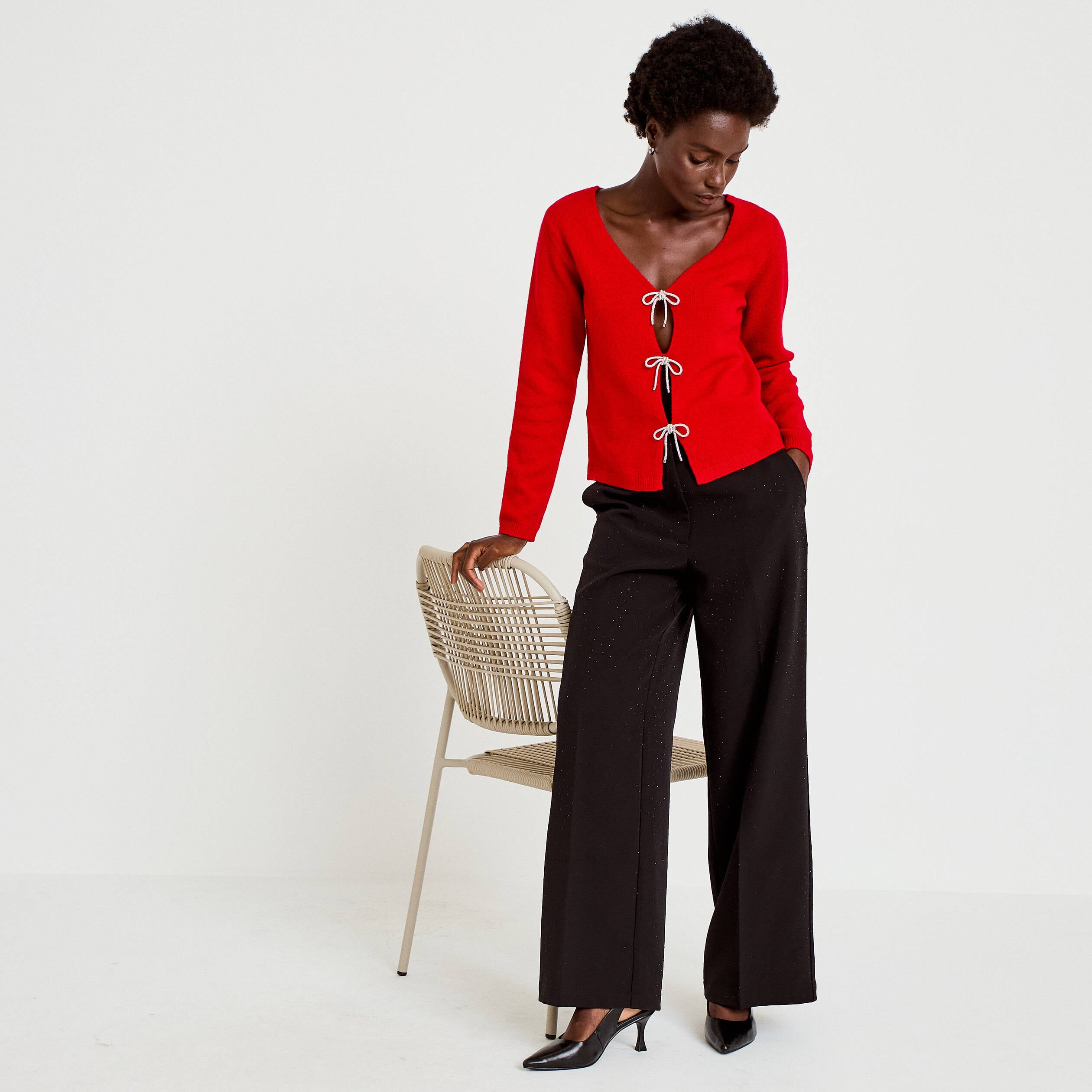 Pantalon bootcut &agrave; strass noir femme