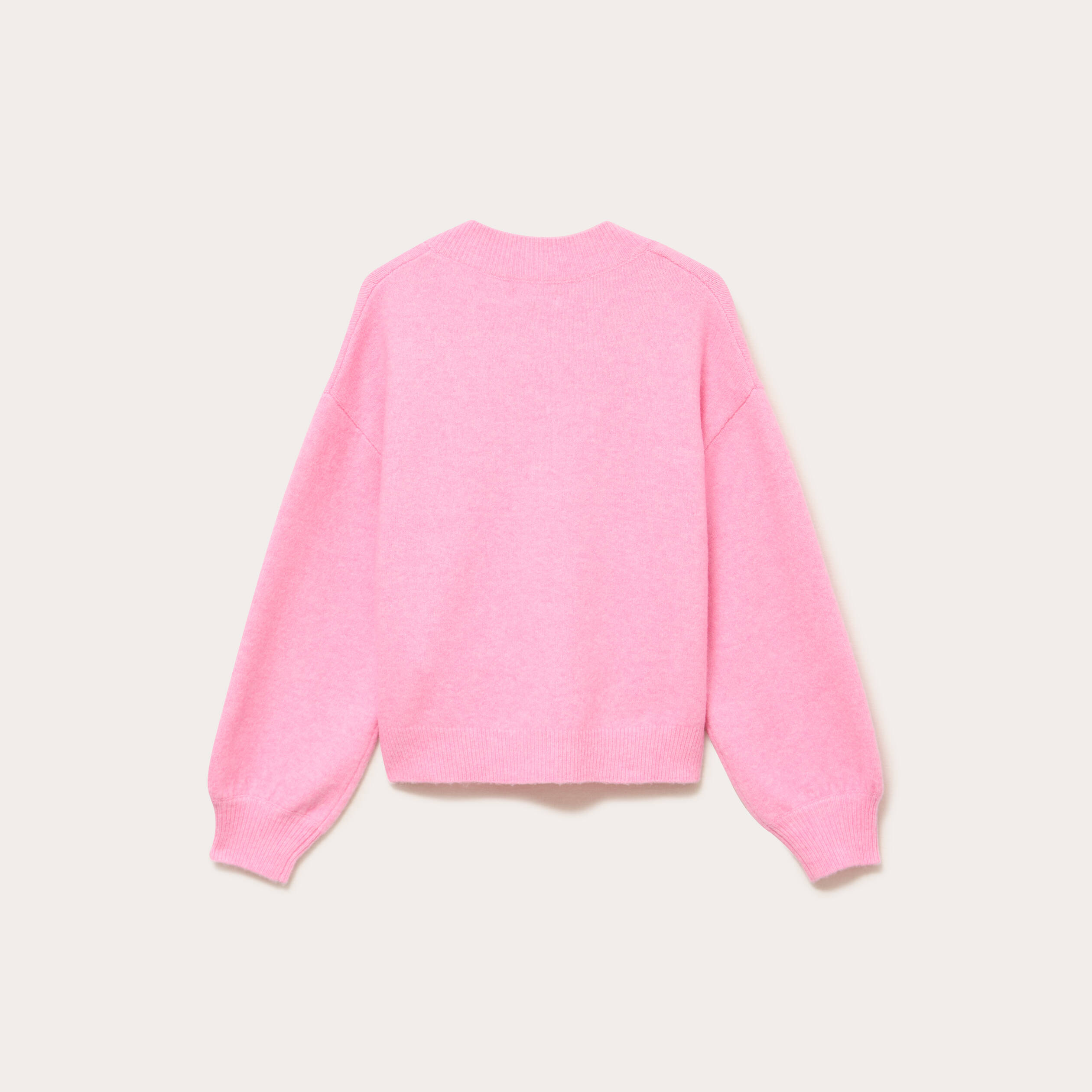Pull col v manches longues rose femme