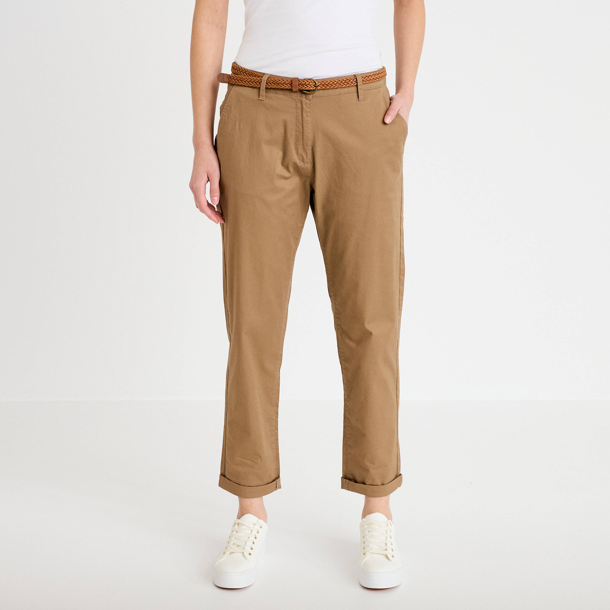 Pantalon chino 7/8&egrave;me beige femme