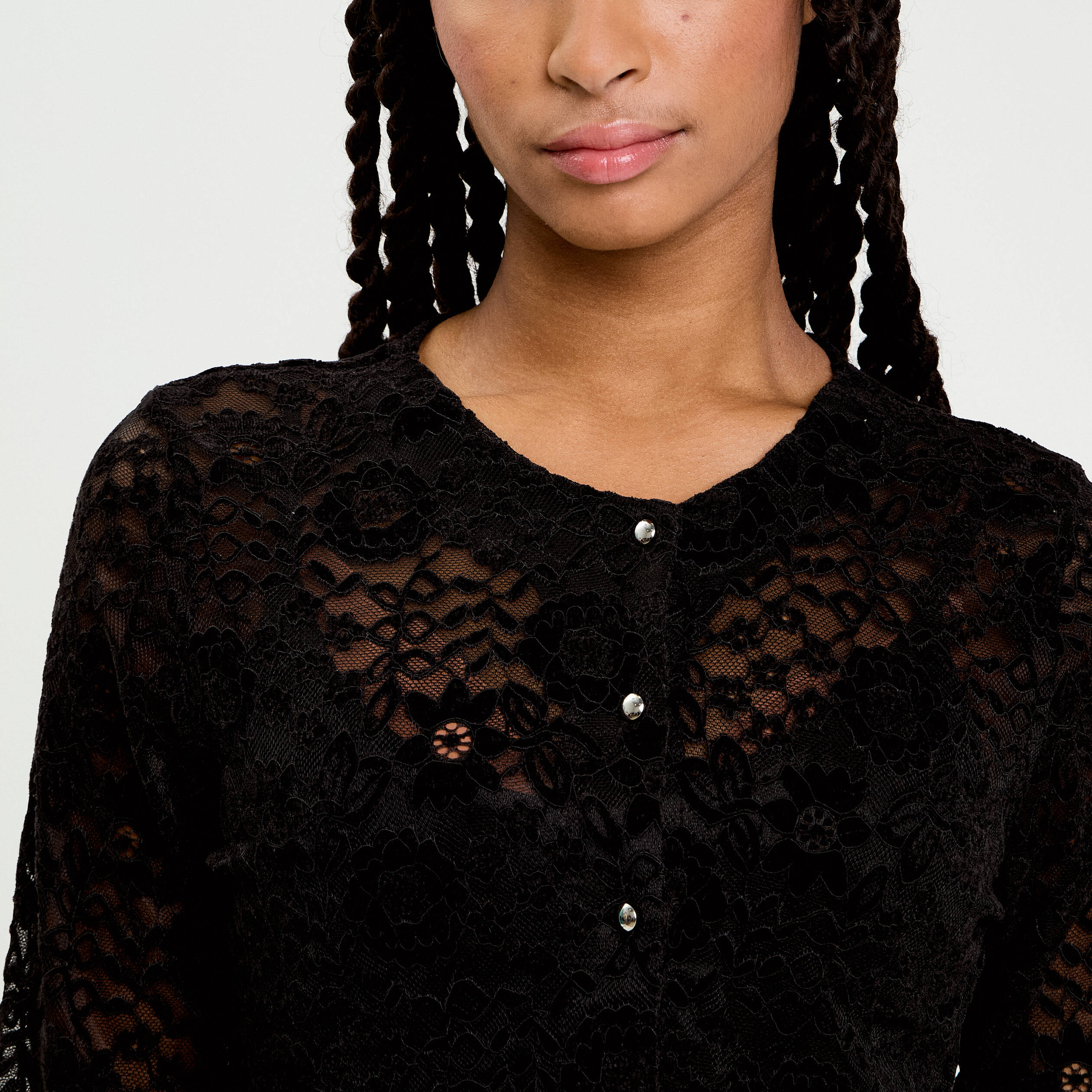 Blouse p&eacute;plum dentelle noir femme