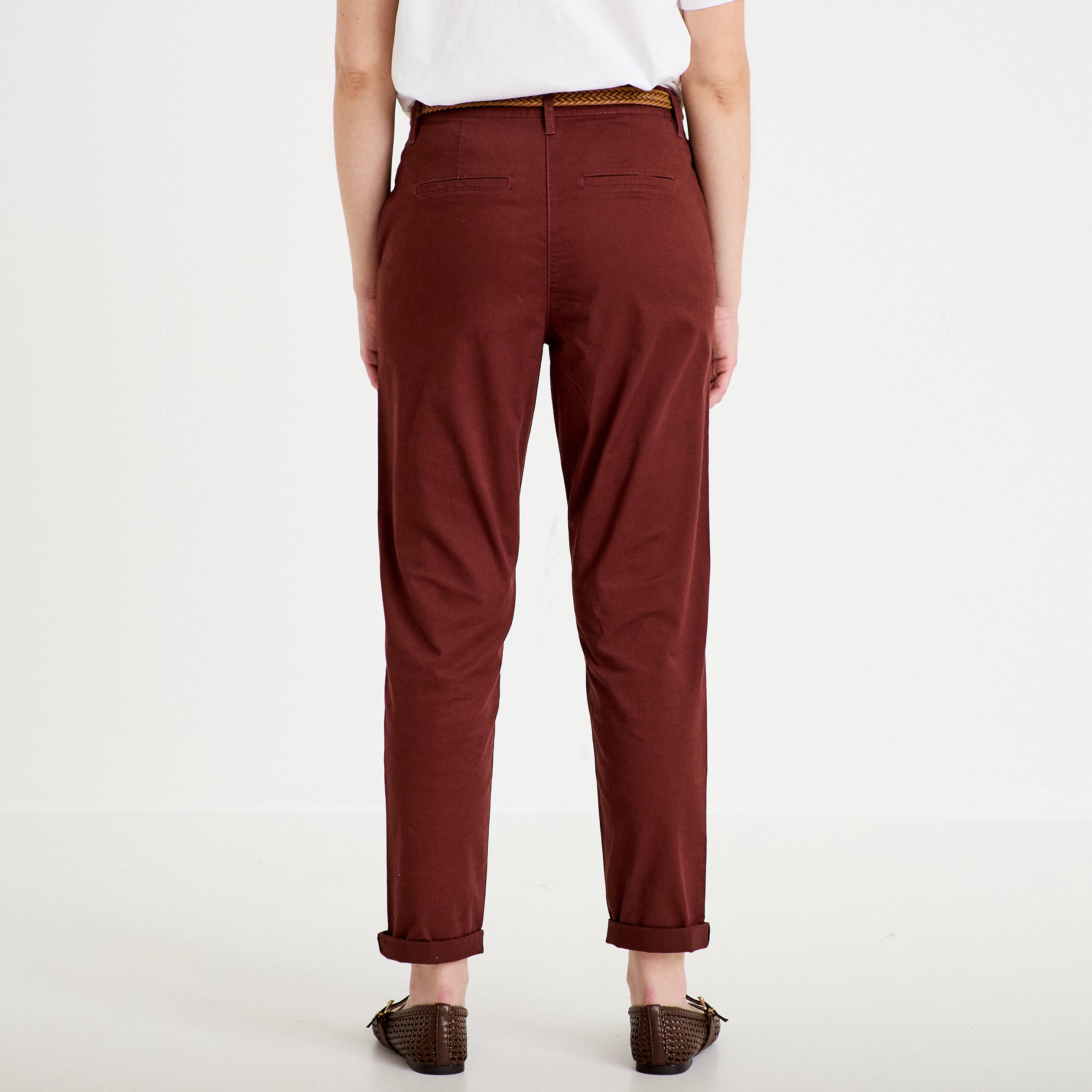 Pantalon chino 7/8&egrave;me marron femme