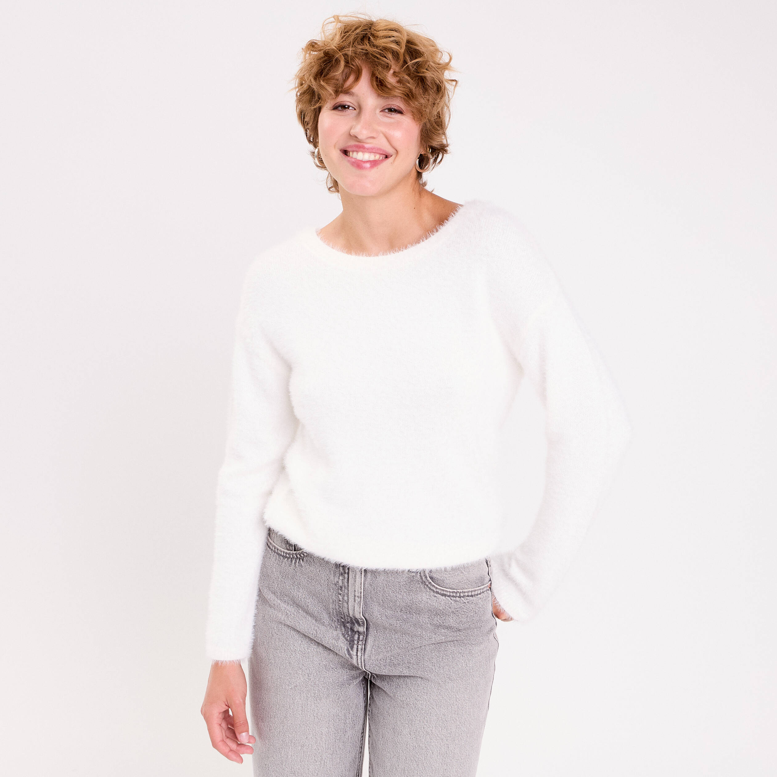 Pull dos nou&eacute; ecru femme