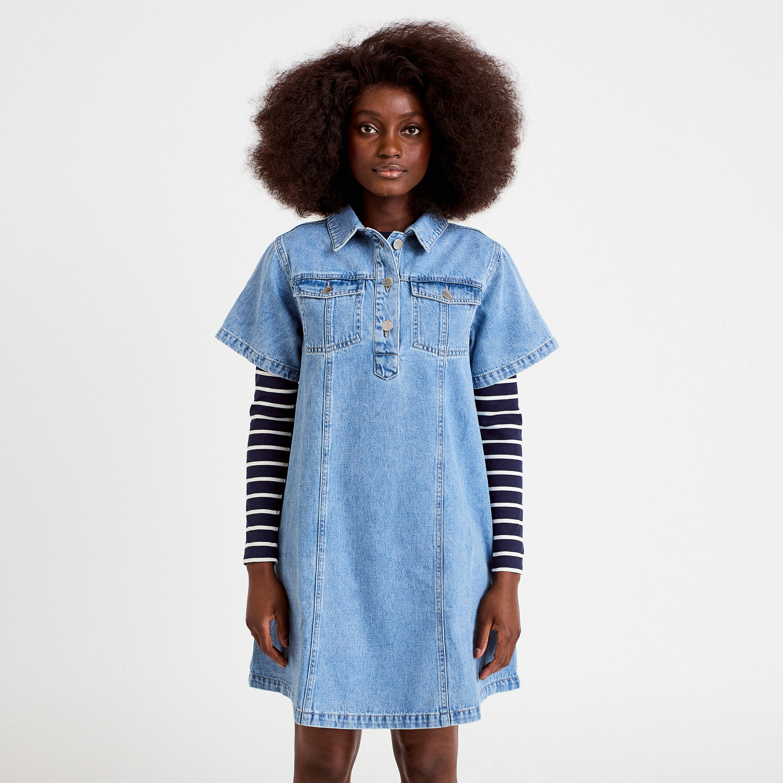 Robe droite en jean denim double stone femme