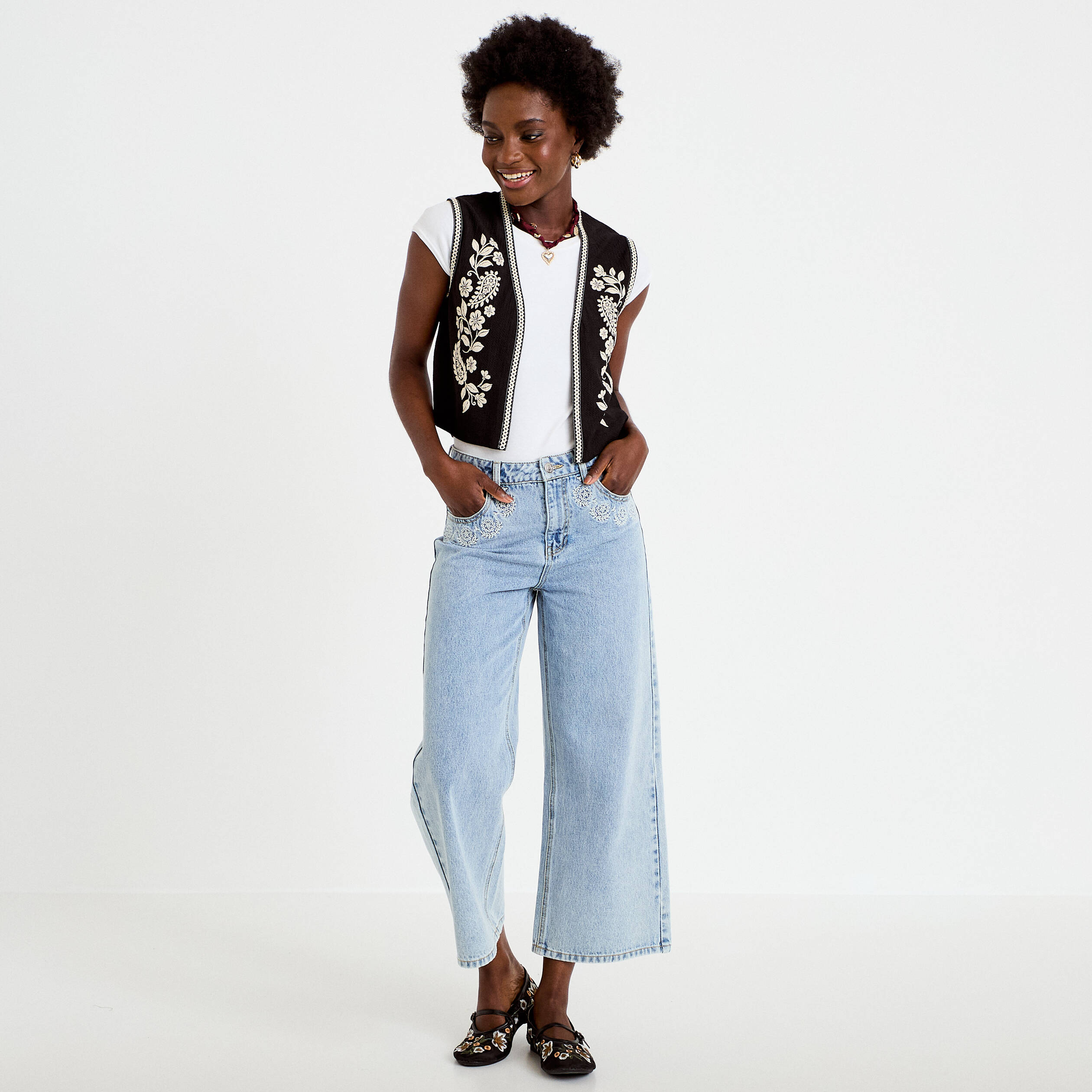 Gilet droit court sans manches noir femme