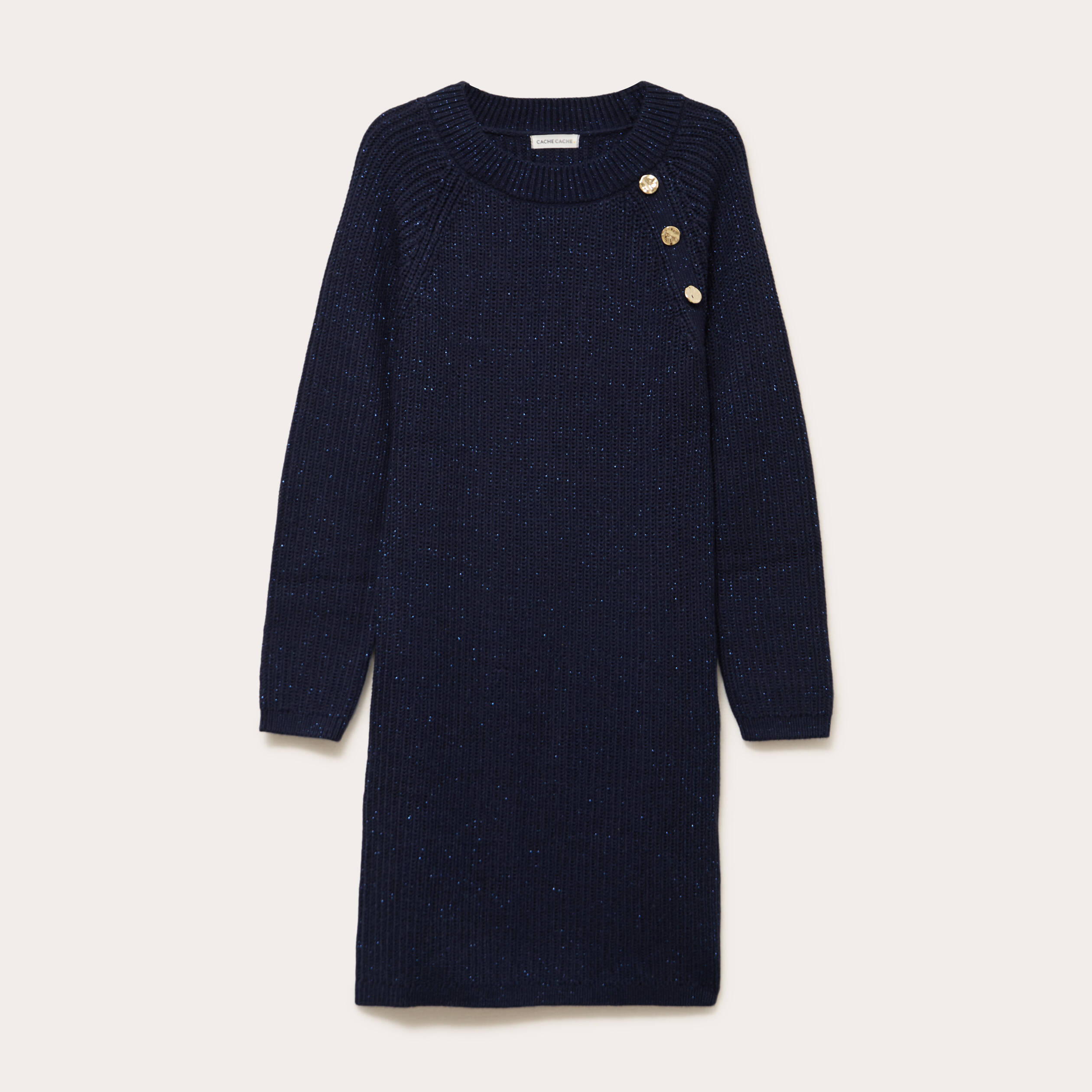 Robe pull d&eacute;tails de boutons bleu marine femme