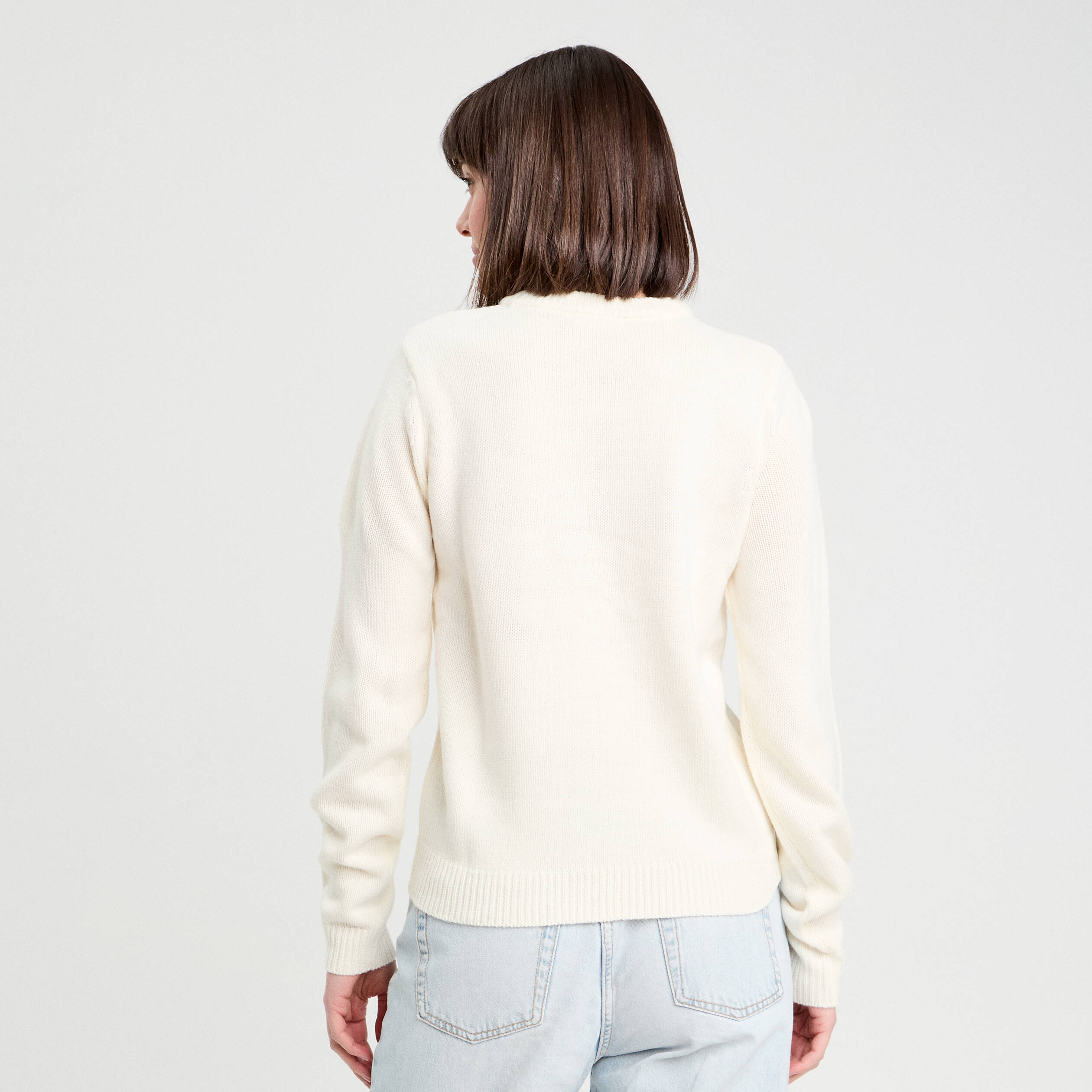 Pull pompons et guirlandes ecru femme