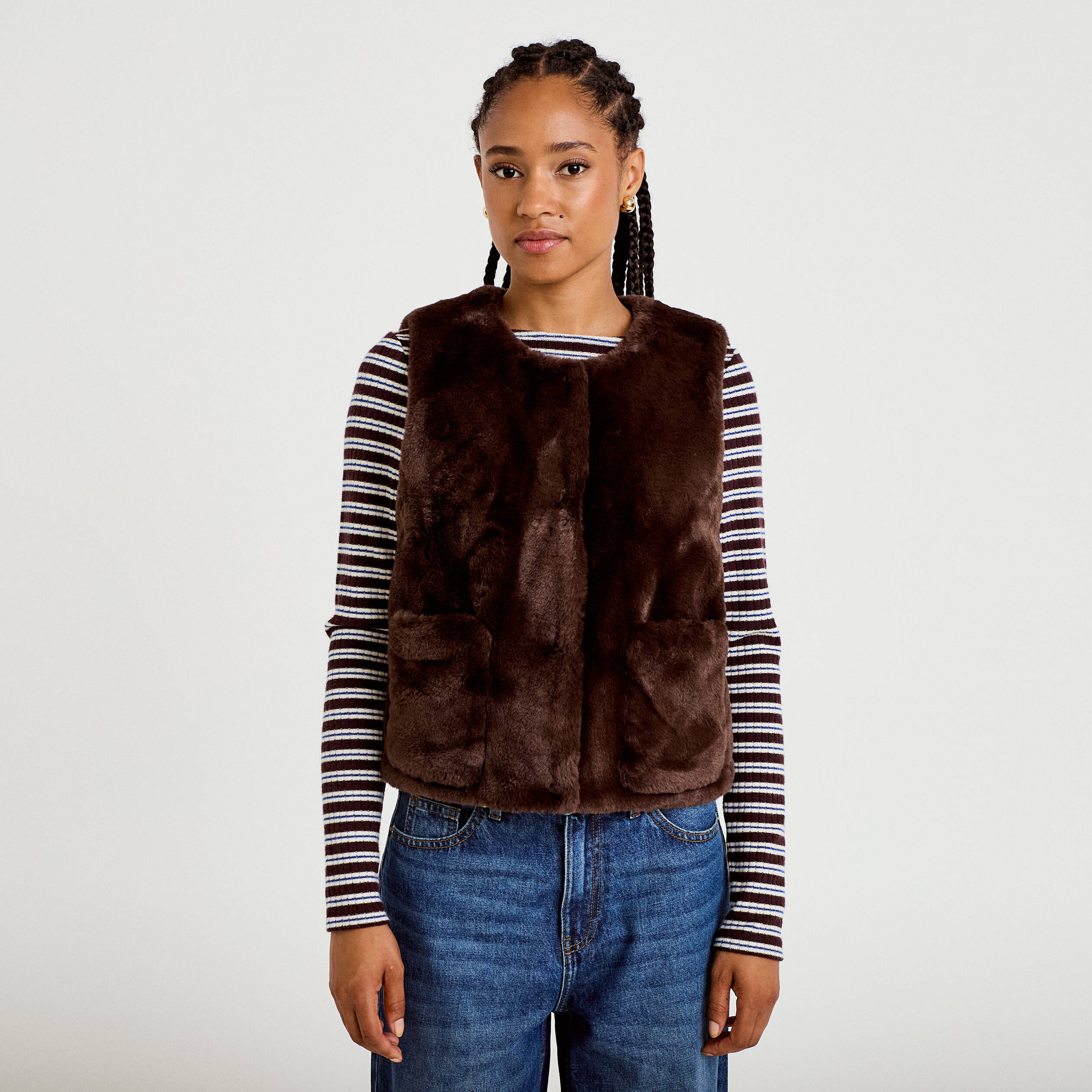 Gilet r&eacute;versible sans manches marron fonc&eacute; femme