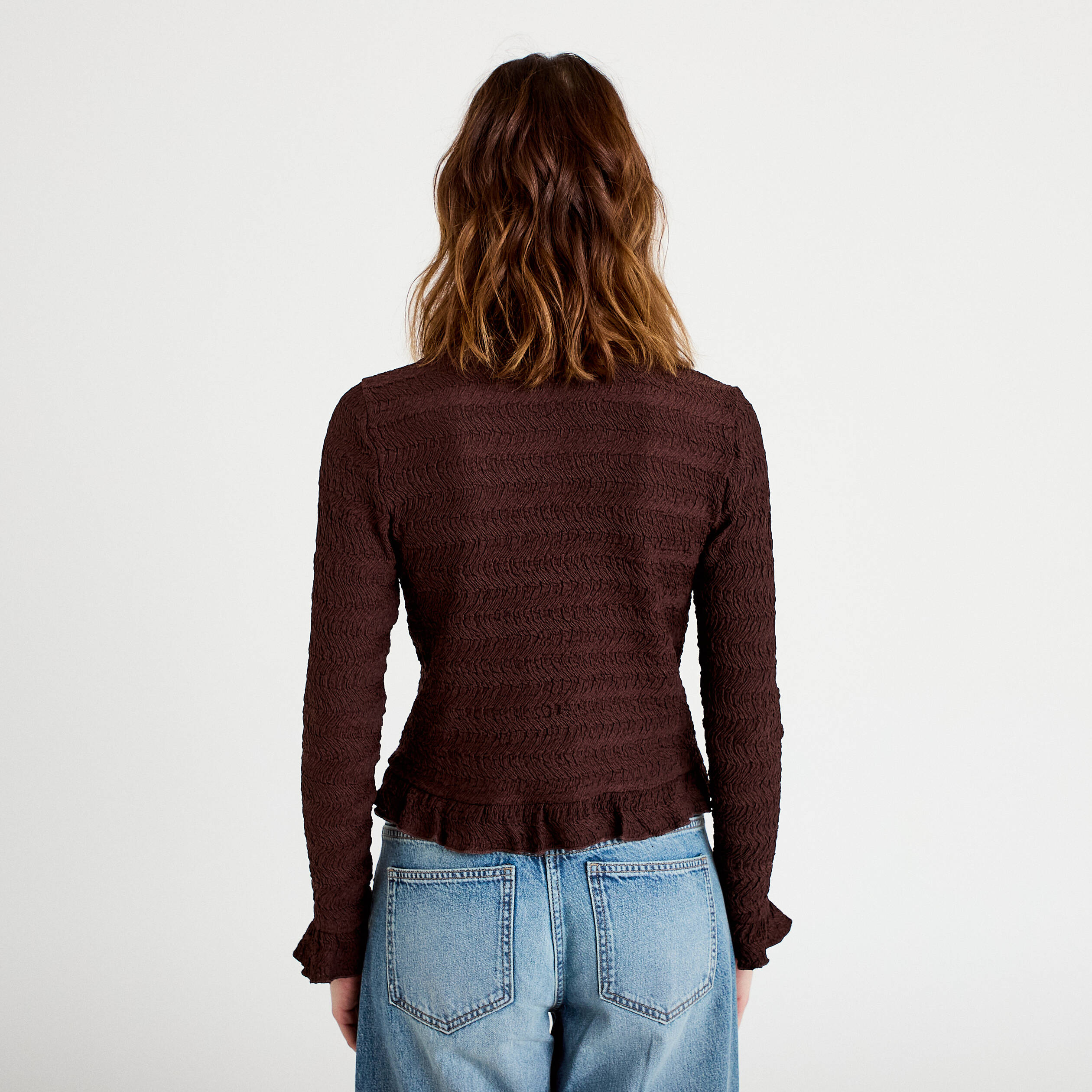 Gilet col rond manches longues bordeaux femme