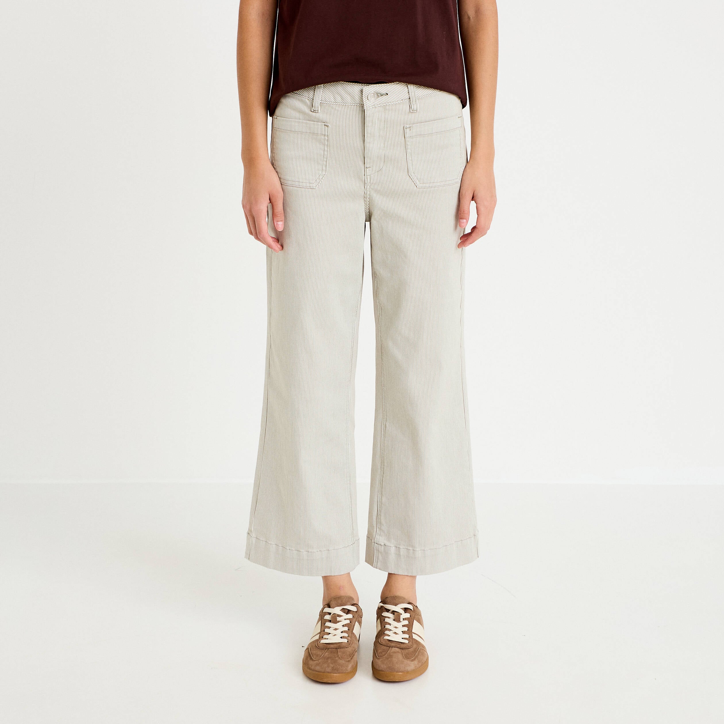 Jean flare cropped taille haute vert kaki femme