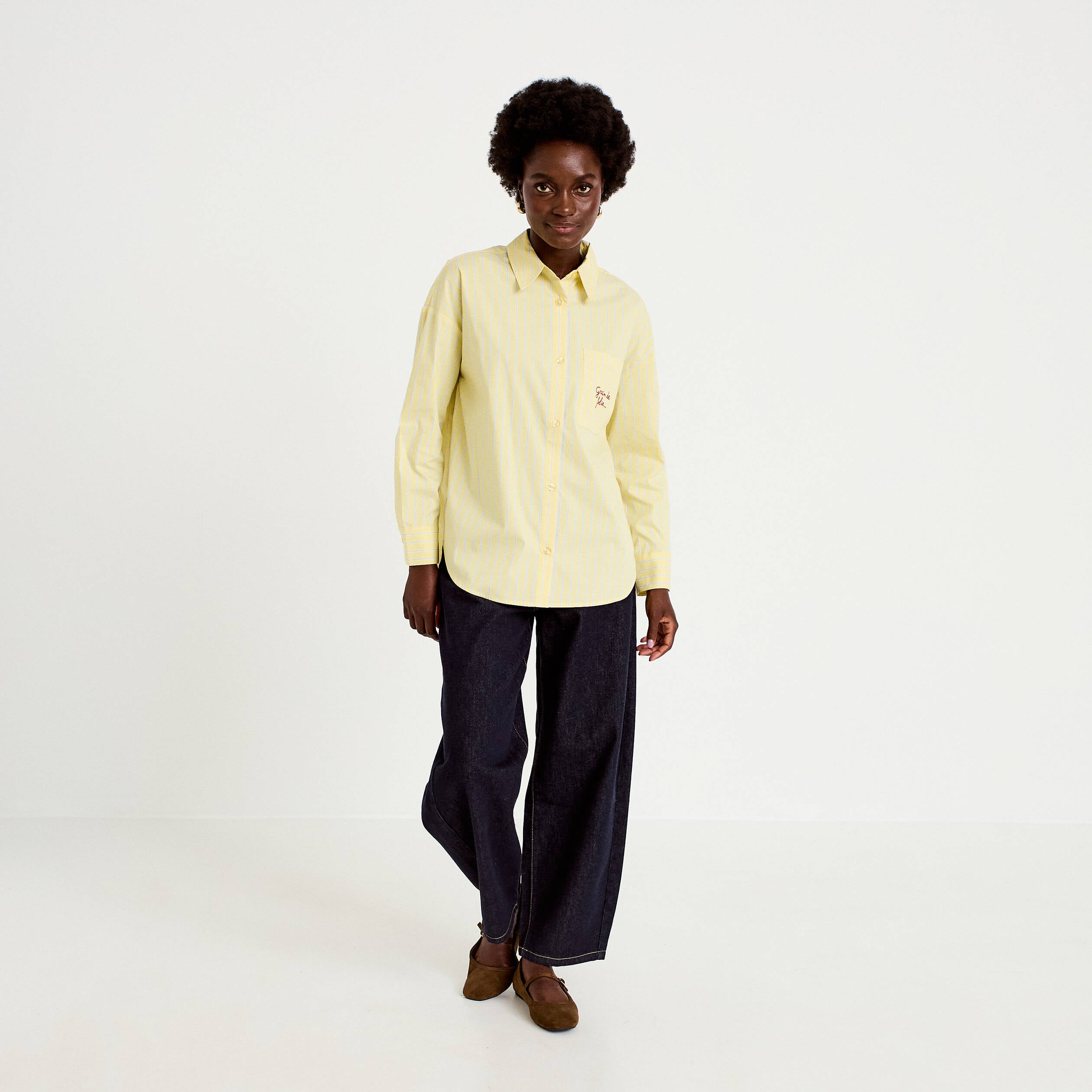 Chemise oversize manches longues jaune femme