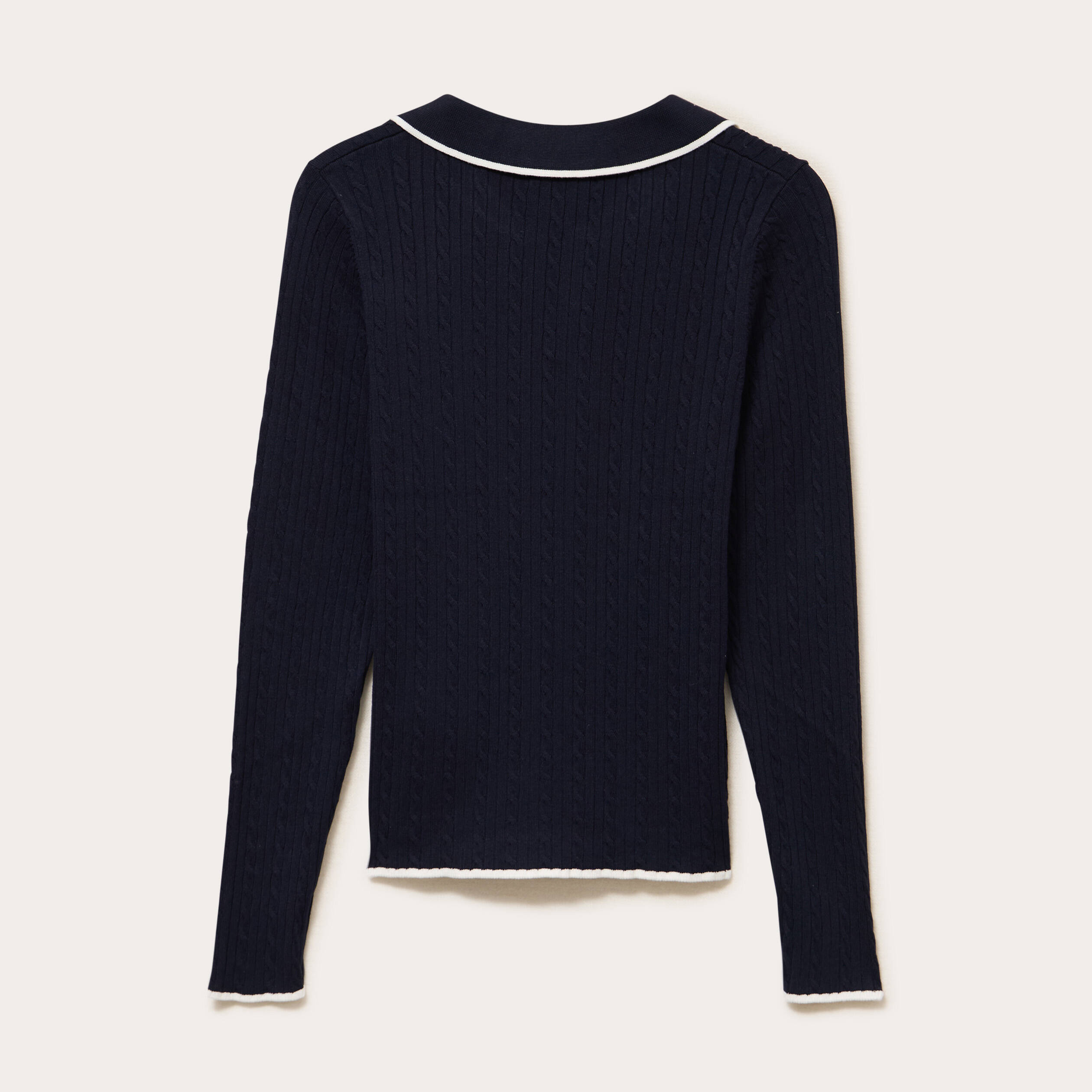 Polo ajust&eacute; cropped manches longues bleu marine femme
