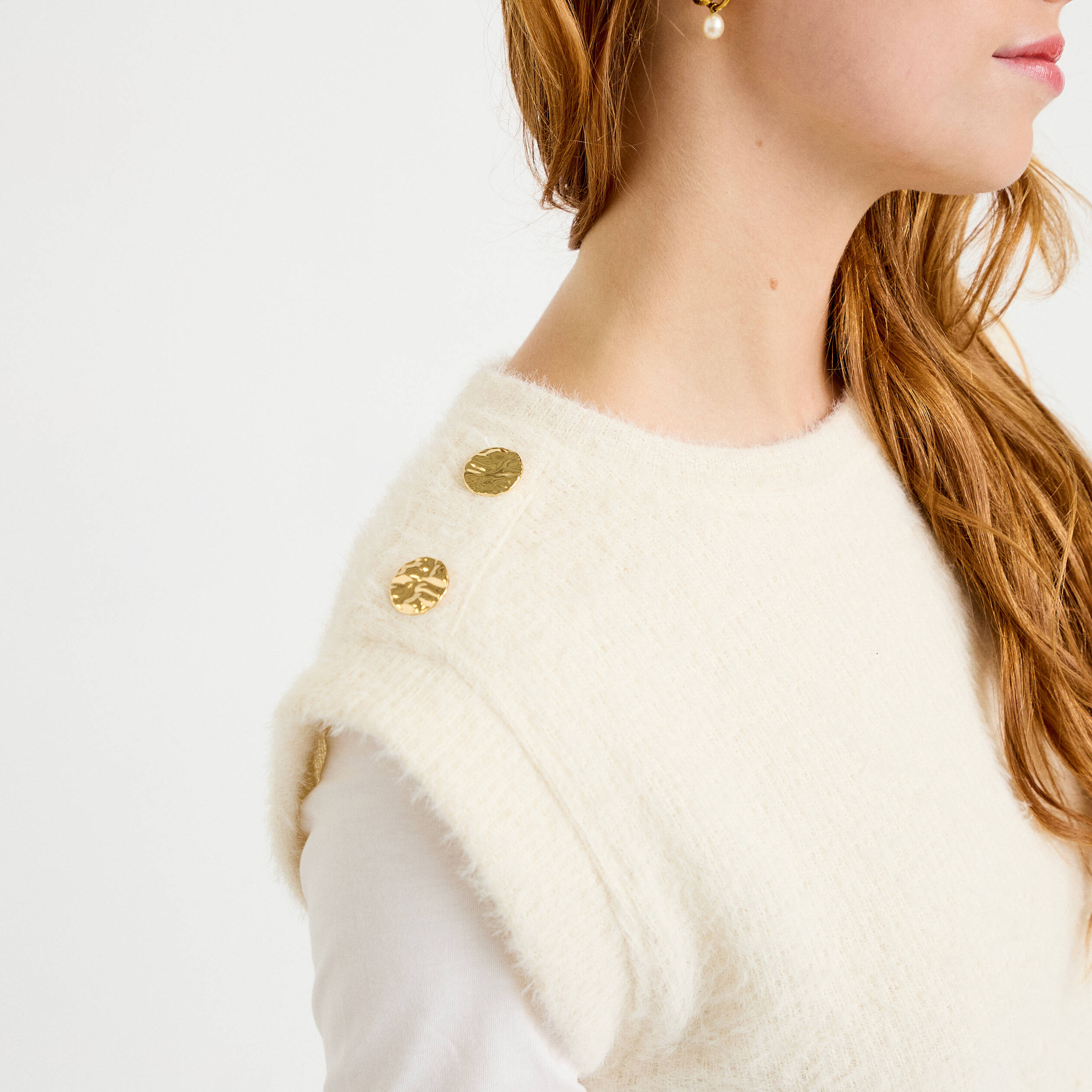 Pull 2-en-1 manches longues col rond ecru femme