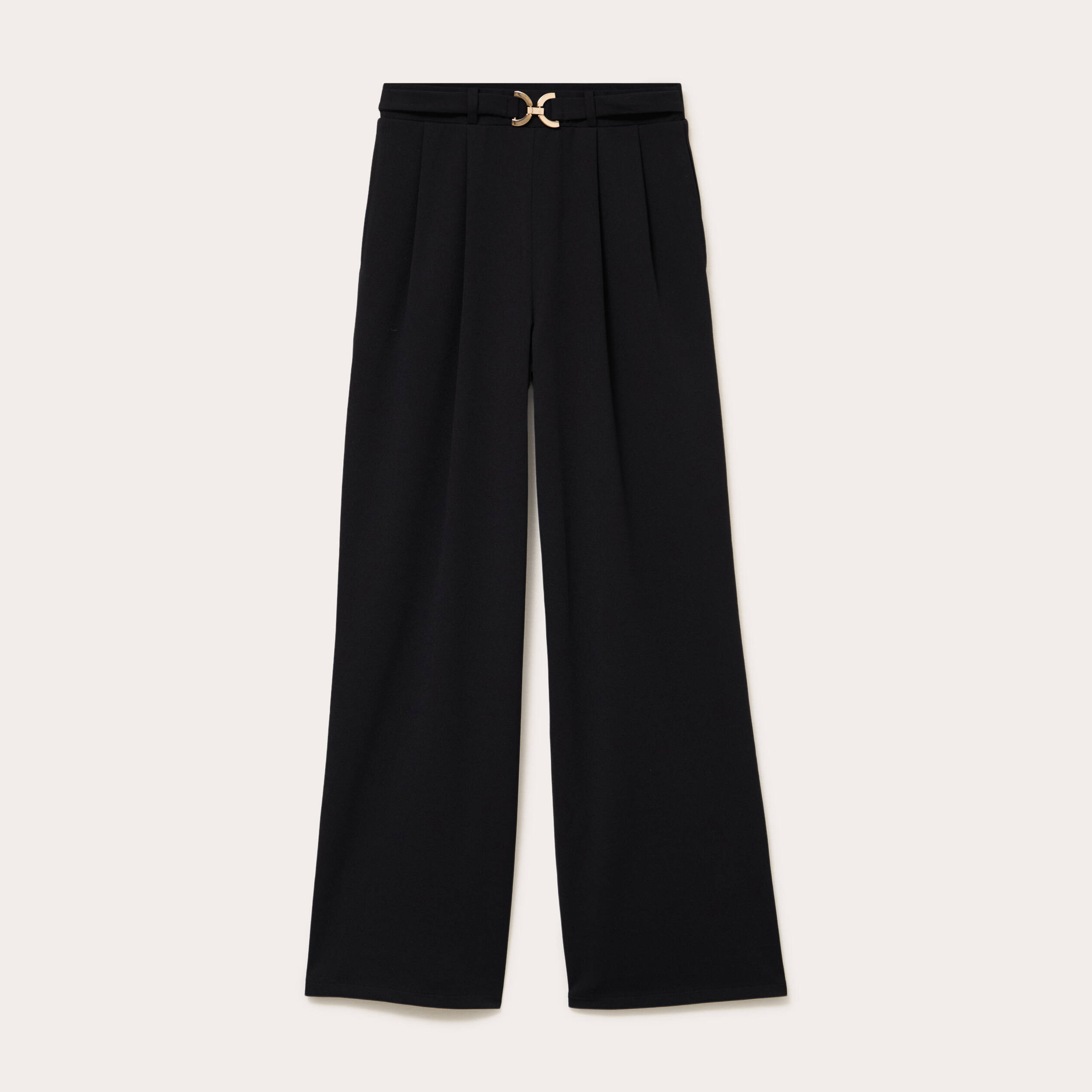 Pantalon large ceinture bijou noir femme