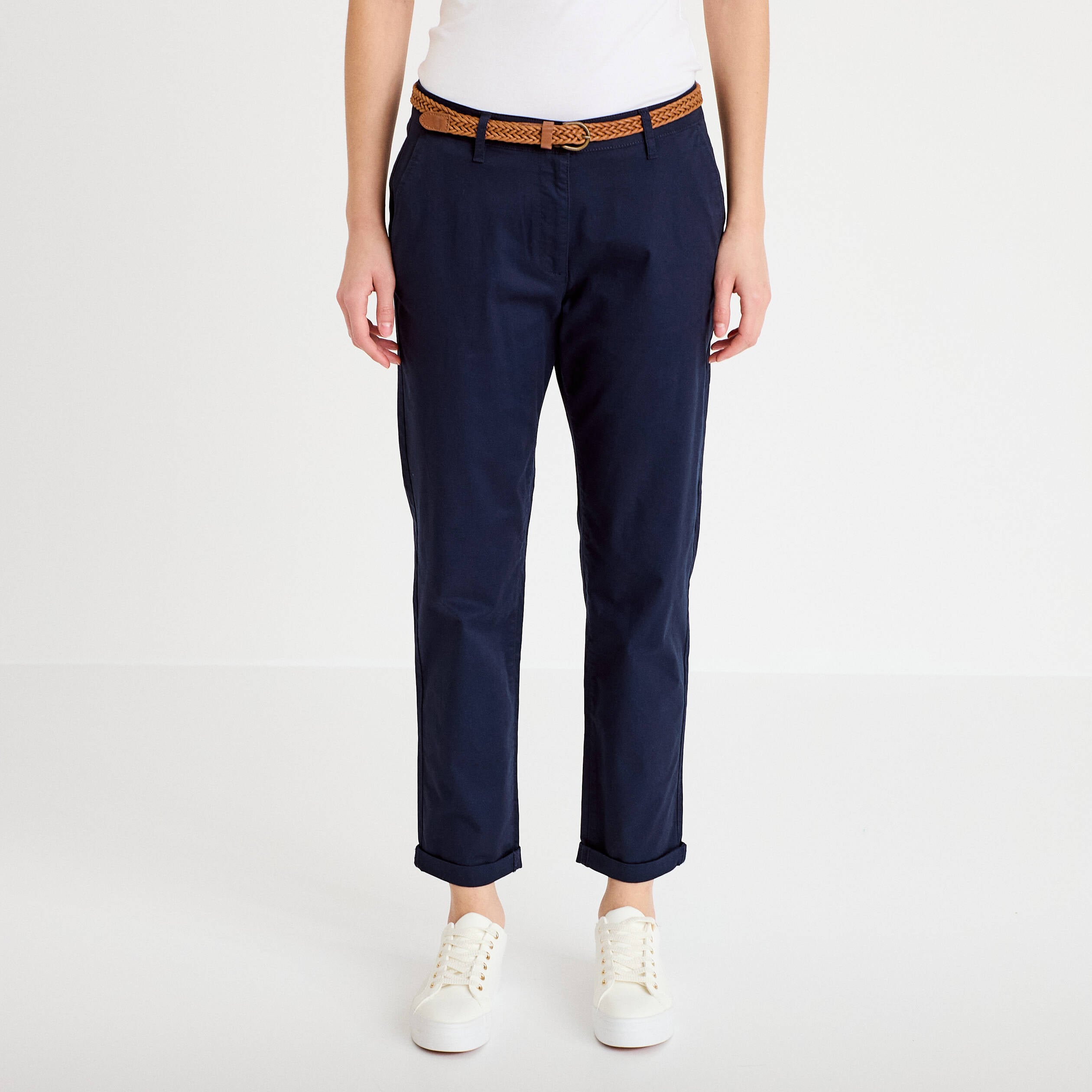 Pantalon chino 7/8&egrave;me bleu marine femme