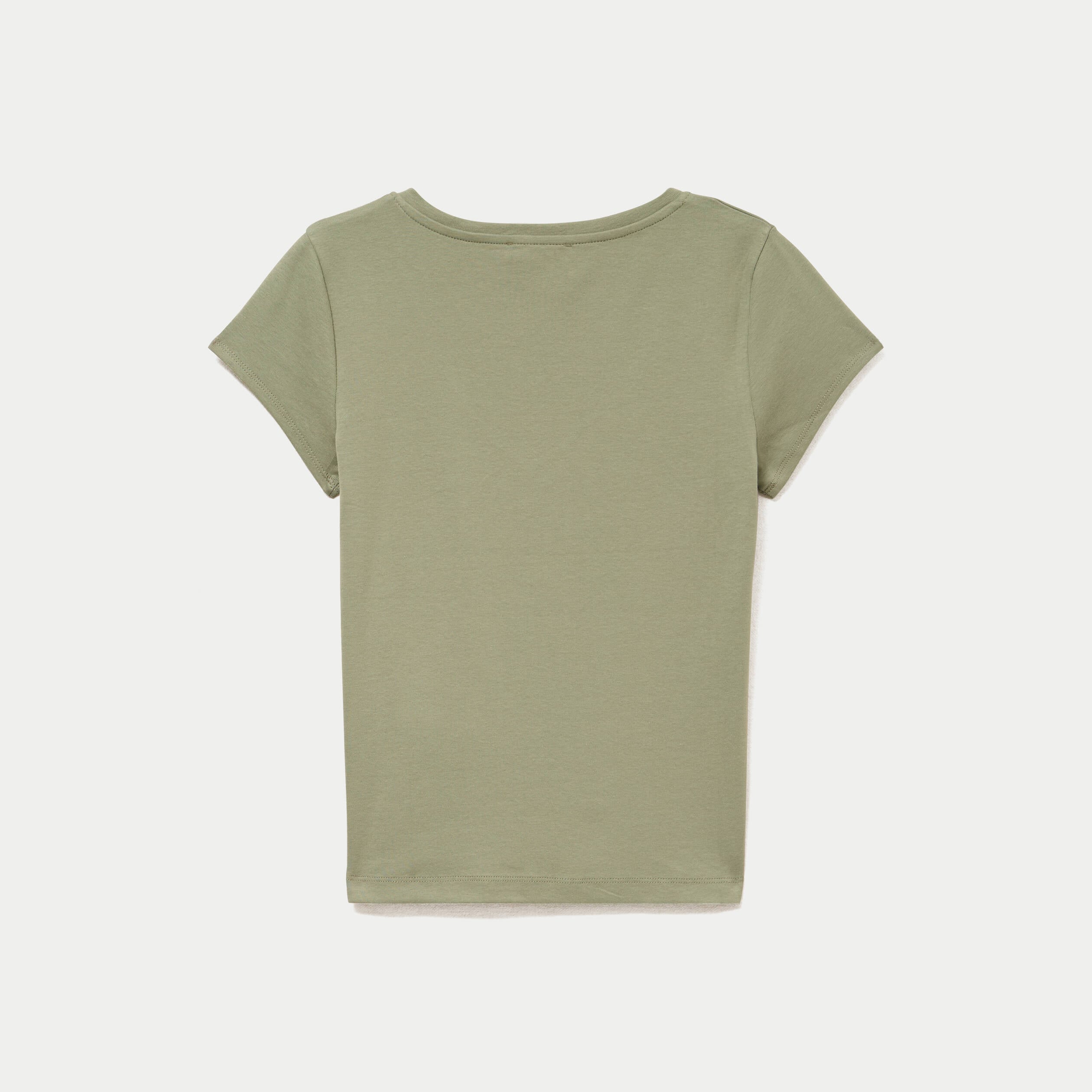 T-shirt ajust&eacute; col v manches courtes vert kaki femme