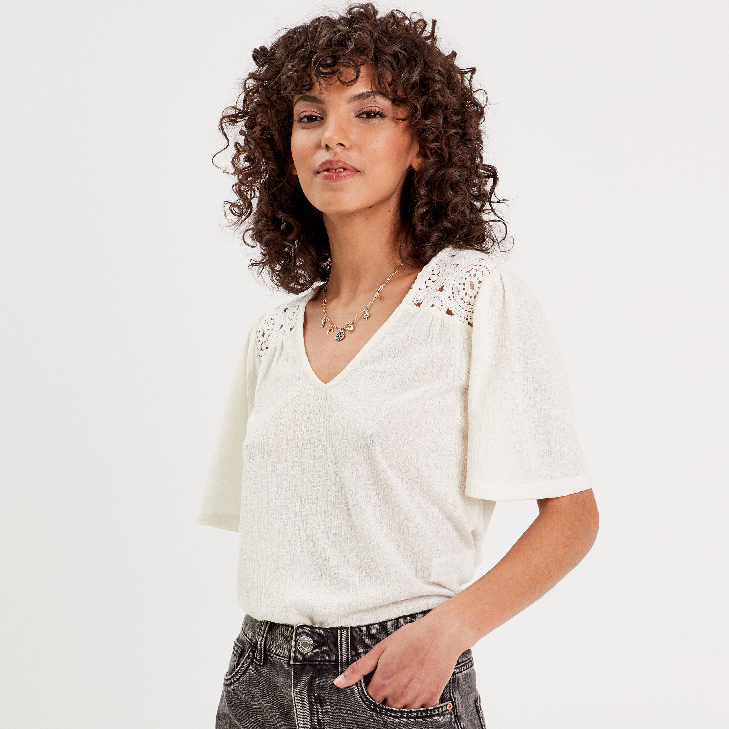 T-shirt manches courtes ecru femme