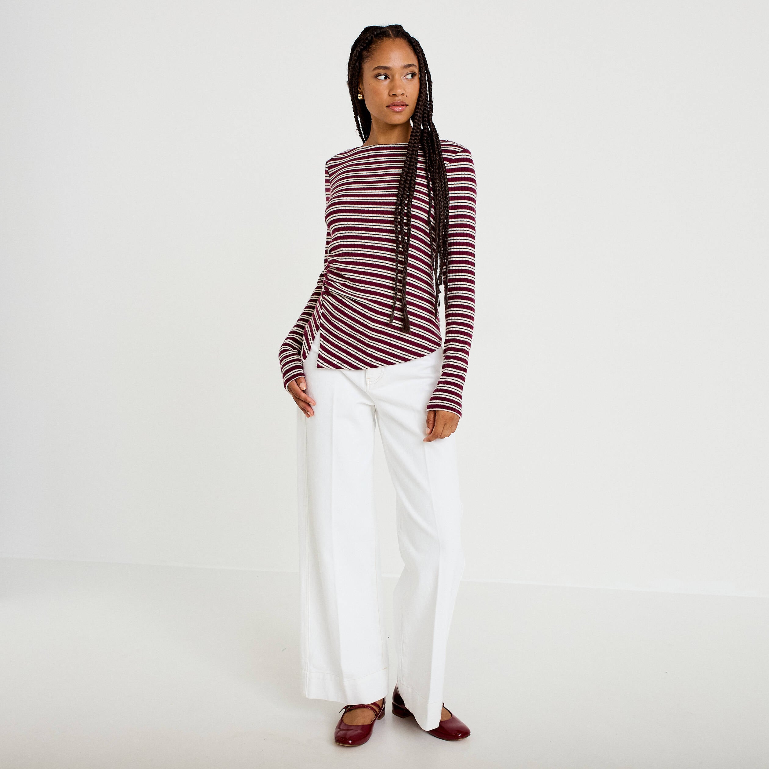 Top ajust&eacute; manches longues col rond rouge femme