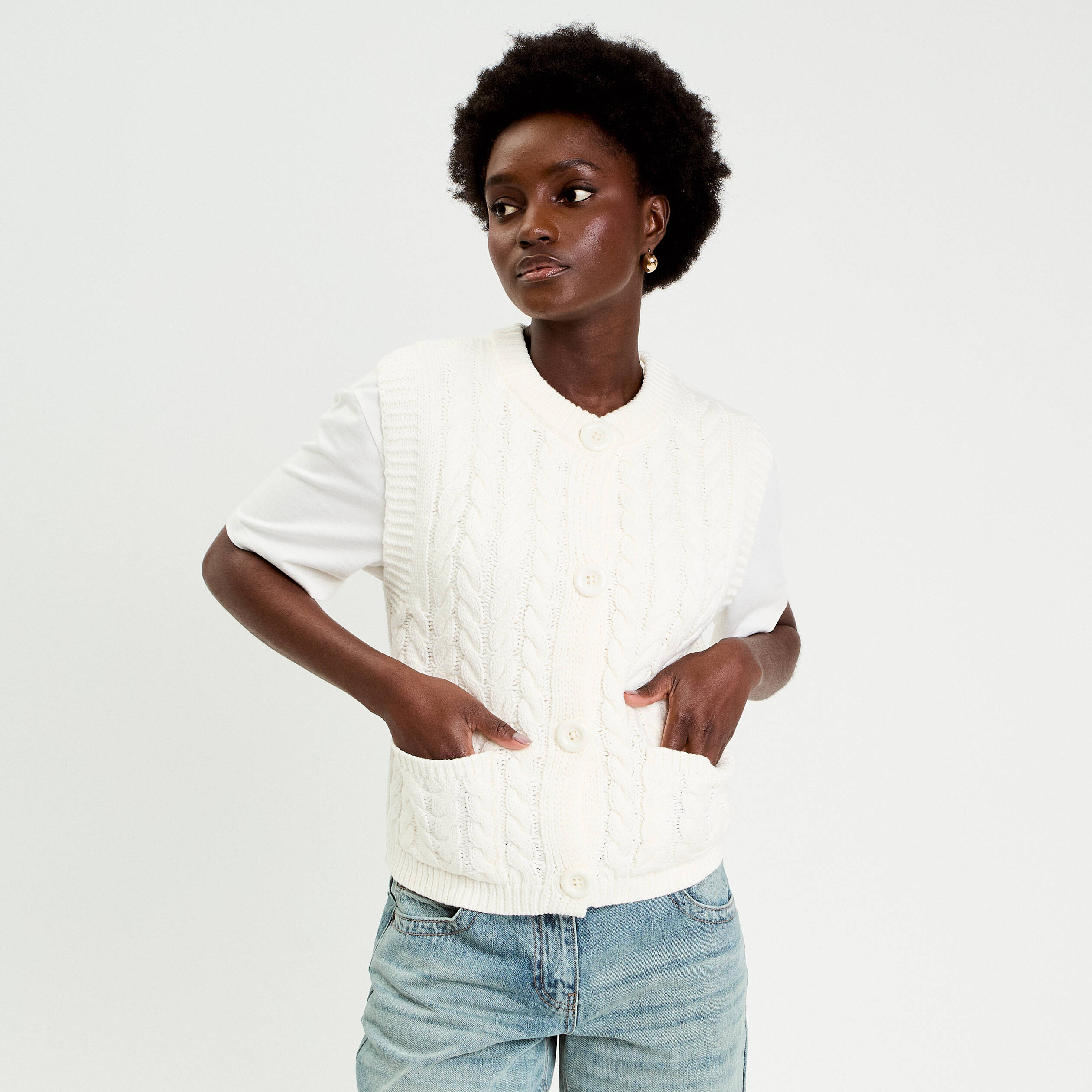Gilet sans manches ecru femme