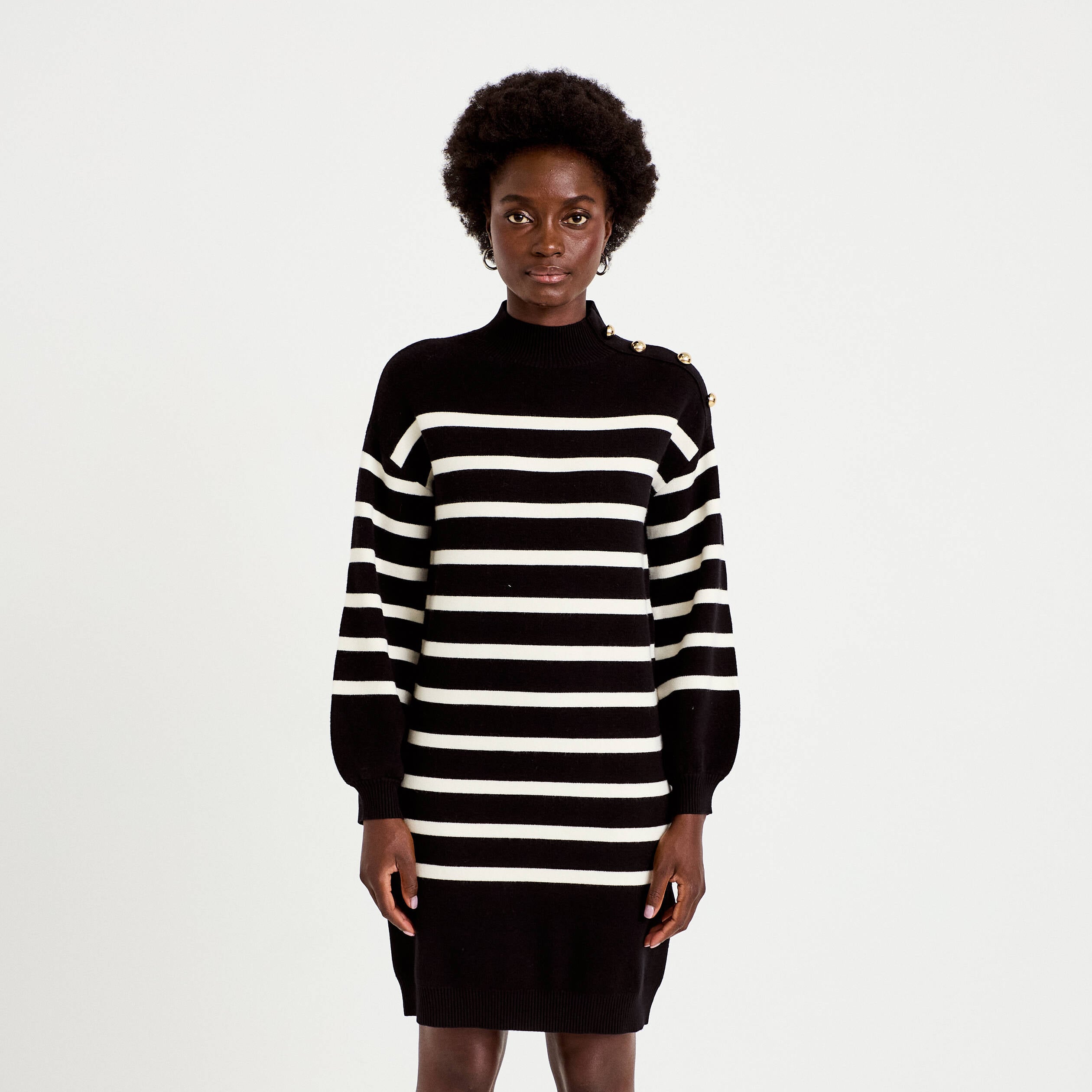 Robe pull droite manches longues noir femme
