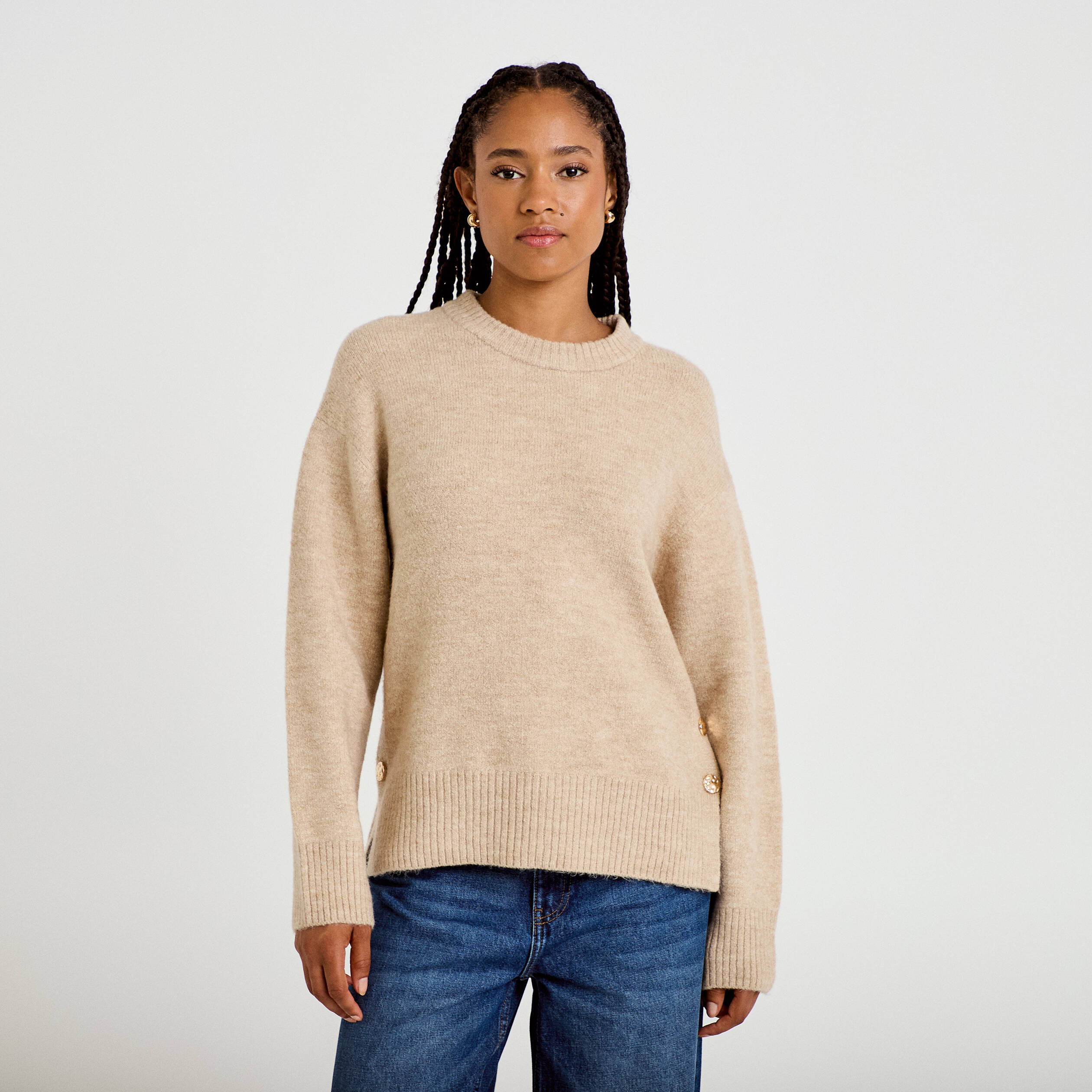 Pull manches longues beige femme
