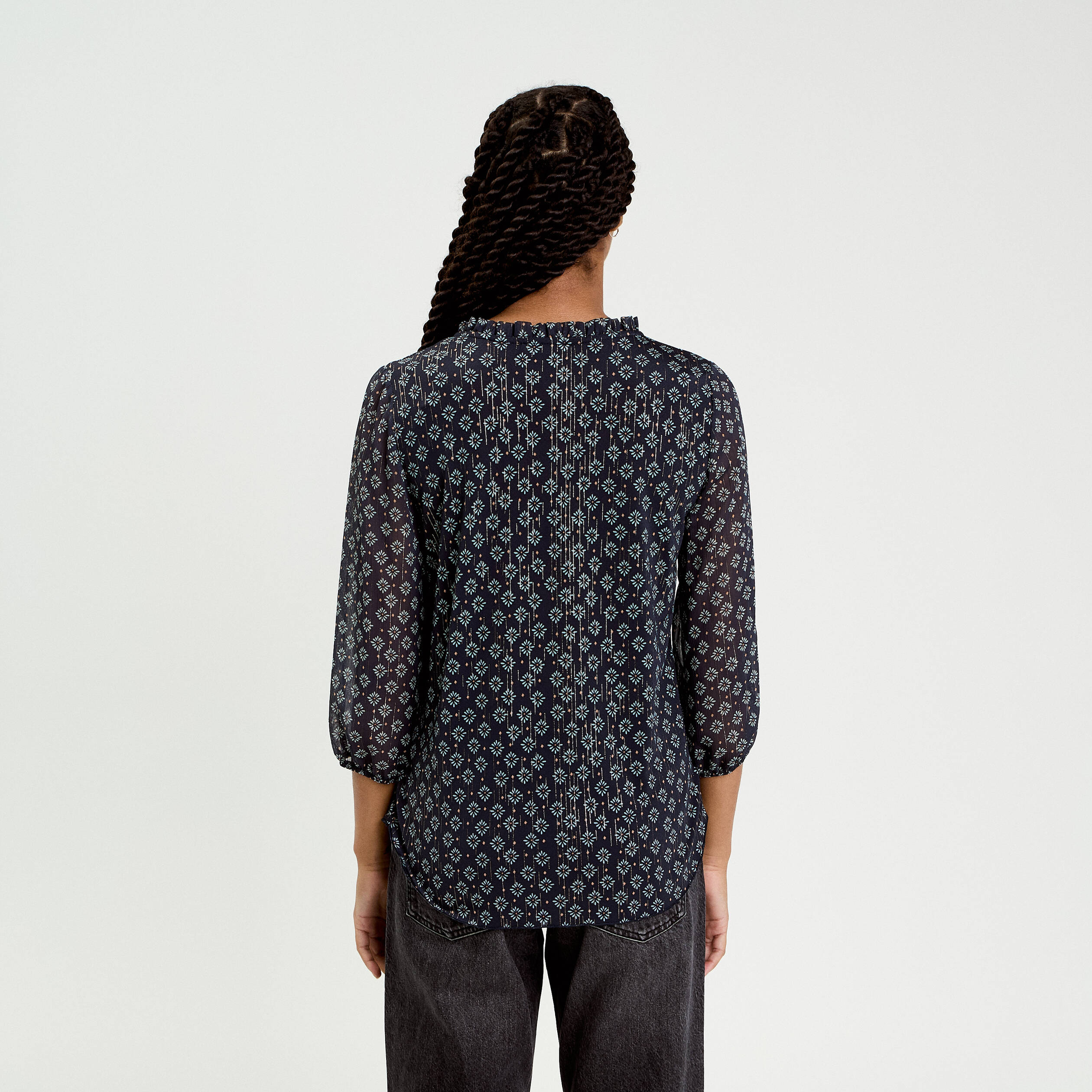 Haut Col V Marron Foncé Manches 3/4 New York & Company Taille XS - Coton Stretch - Neuf Avec étiquette