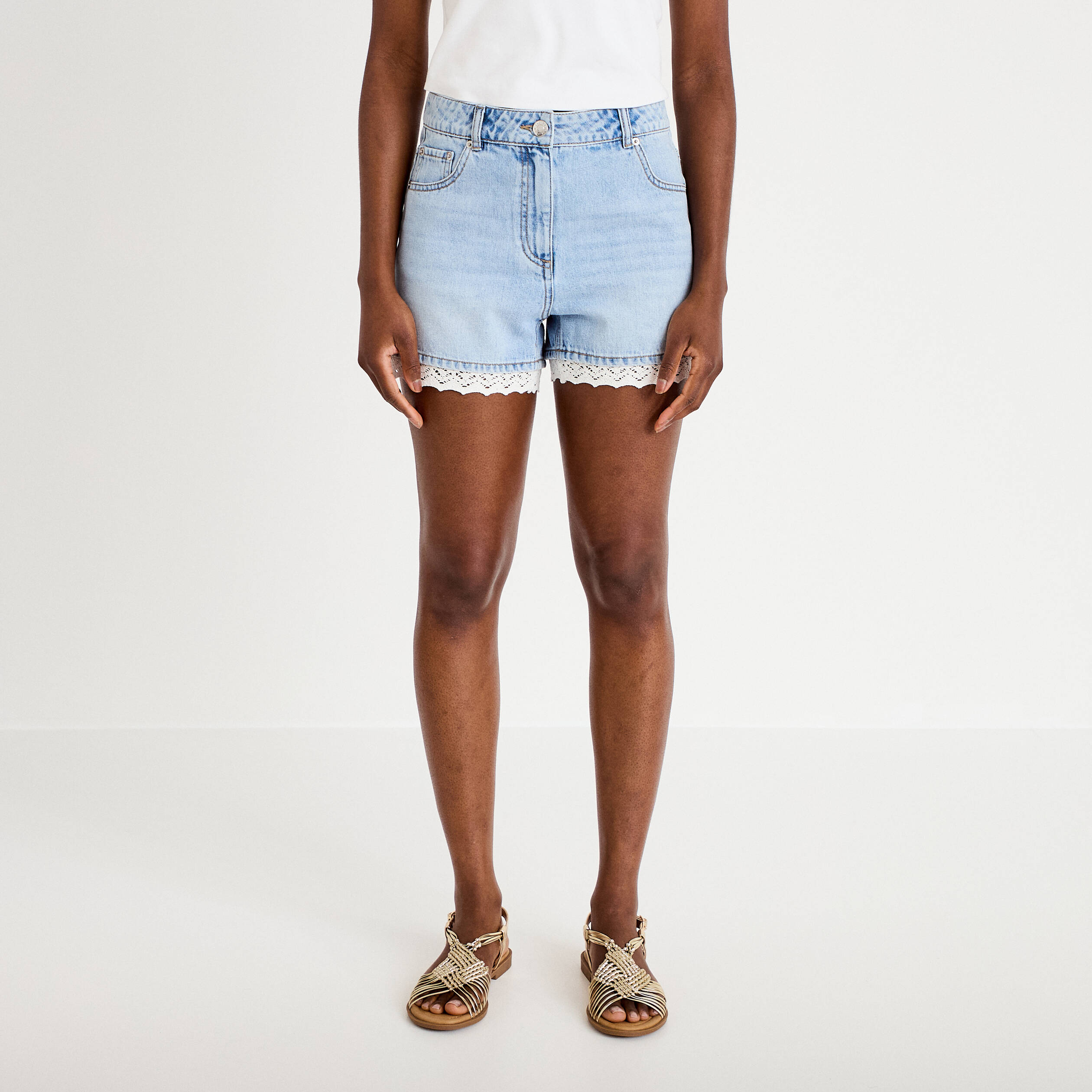 Short en jean denim bleach femme