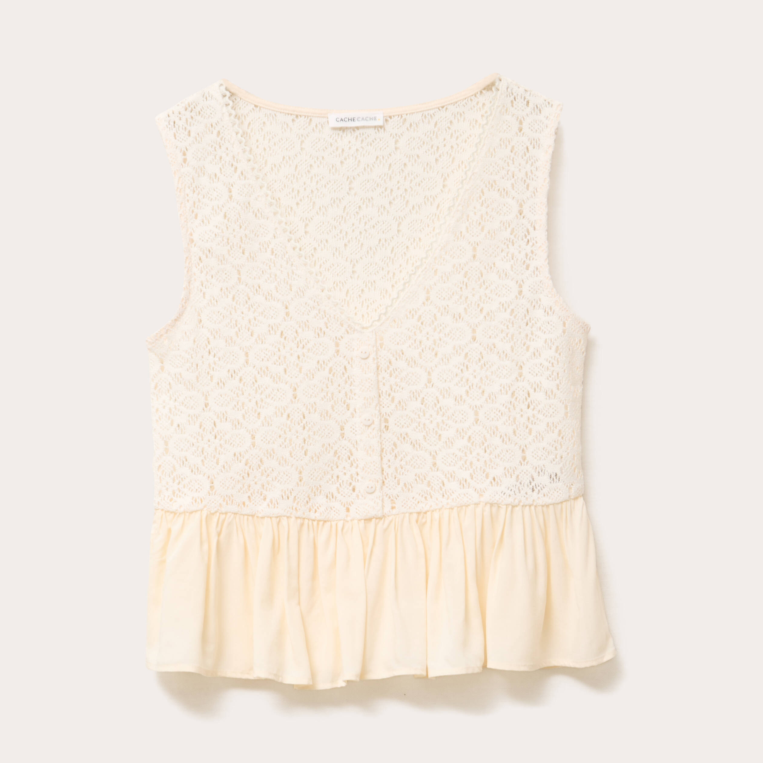 Blouse sans manches dentelle ecru femme