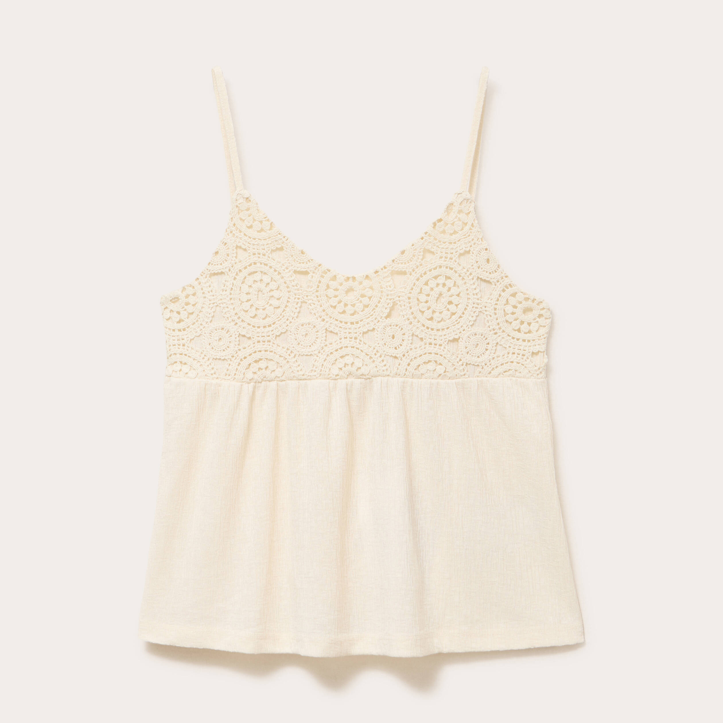 D&eacute;bardeur bi-mati&egrave;re macram&eacute; ecru femme