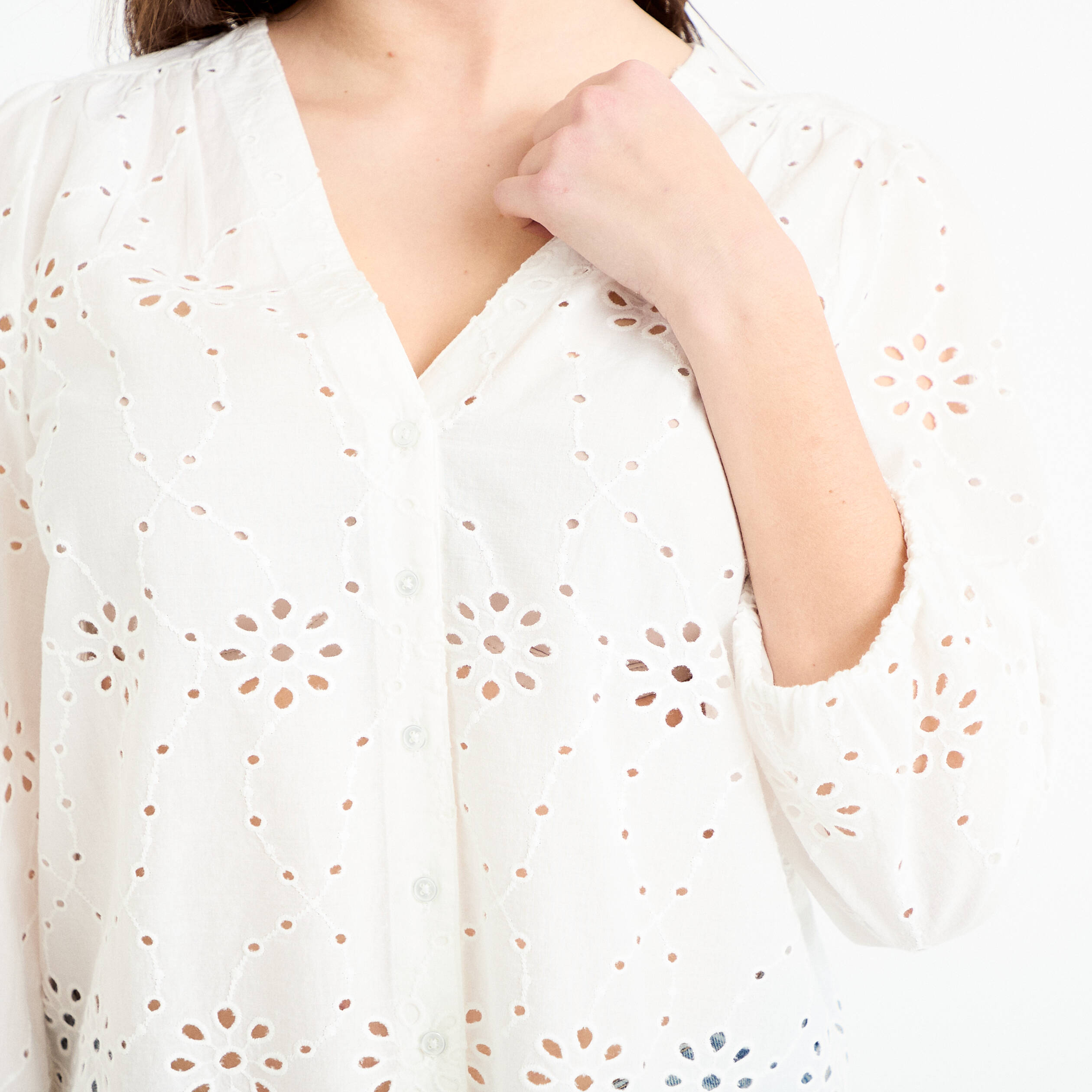Blouse broderie anglaise ecru femme