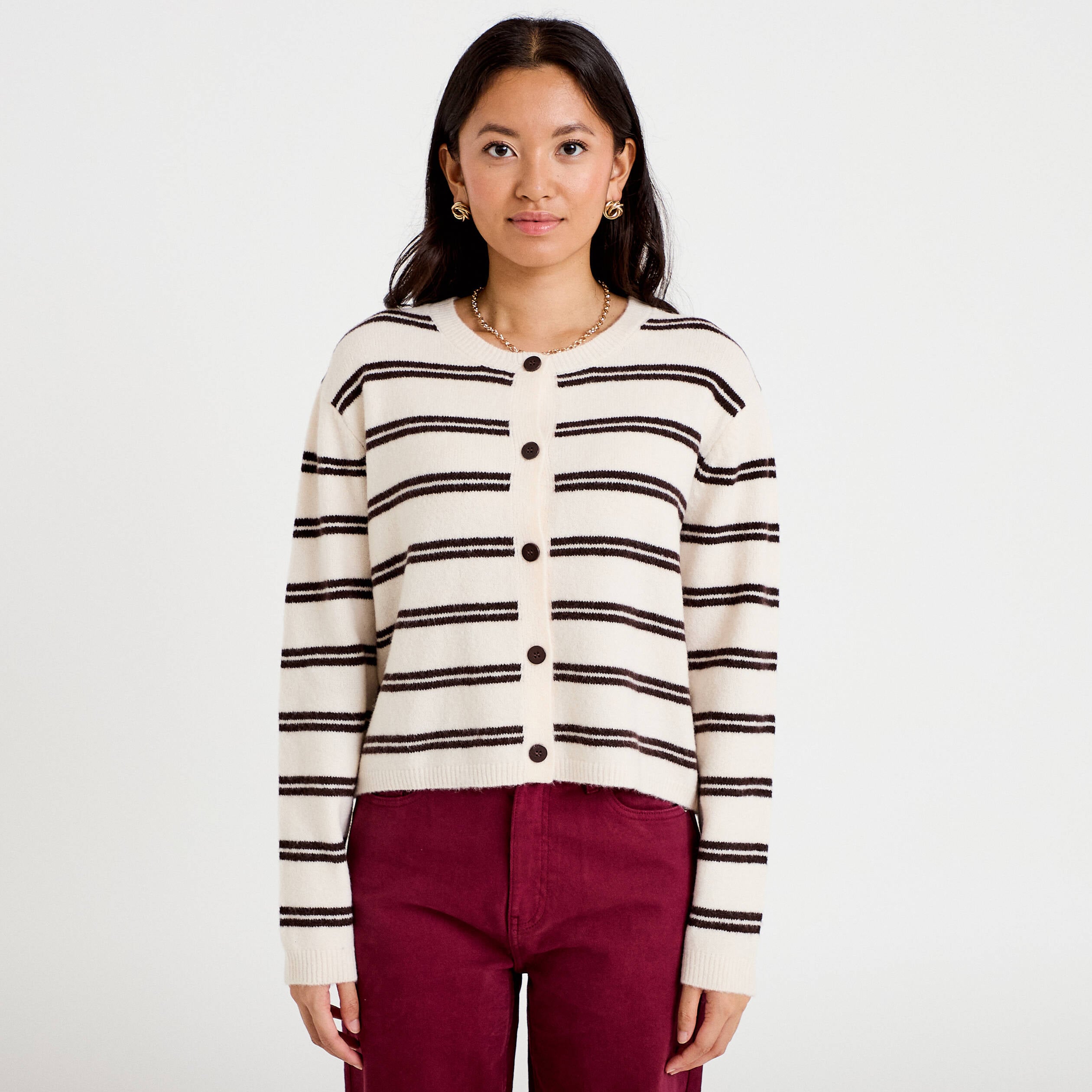 Gilet manches longues ecru femme