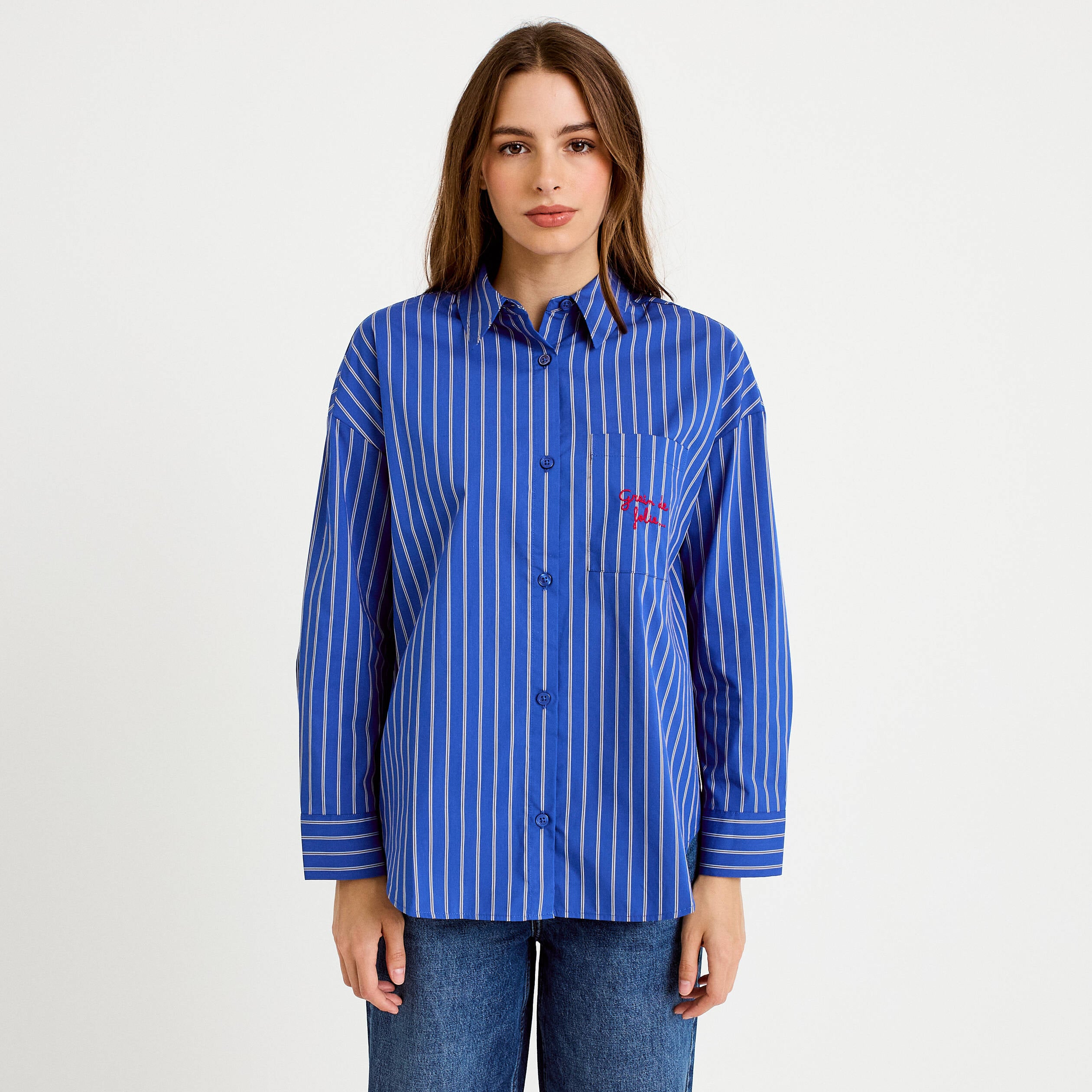 Chemise oversize manches longues bleu femme