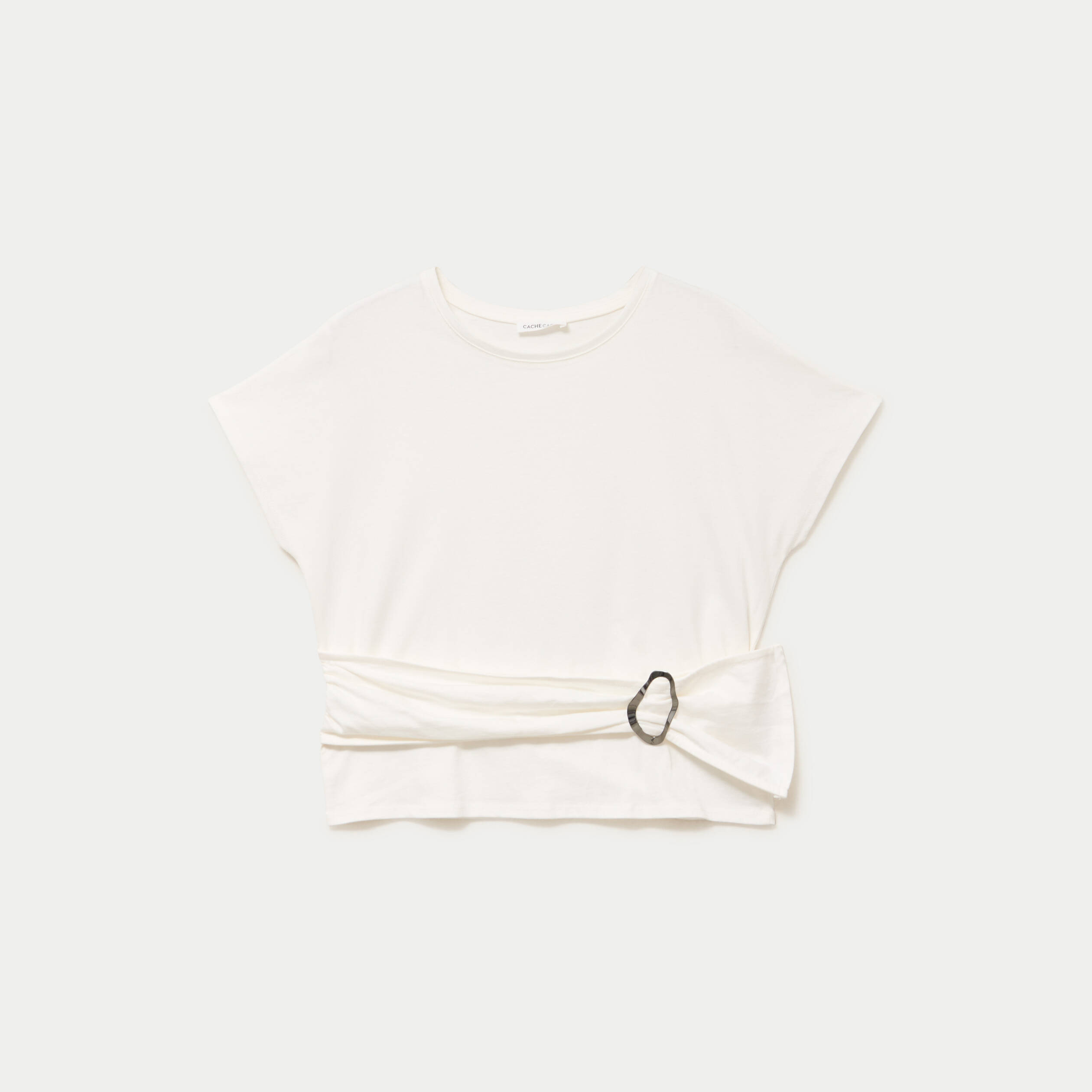 T-shirt ceintur&eacute; ecru femme