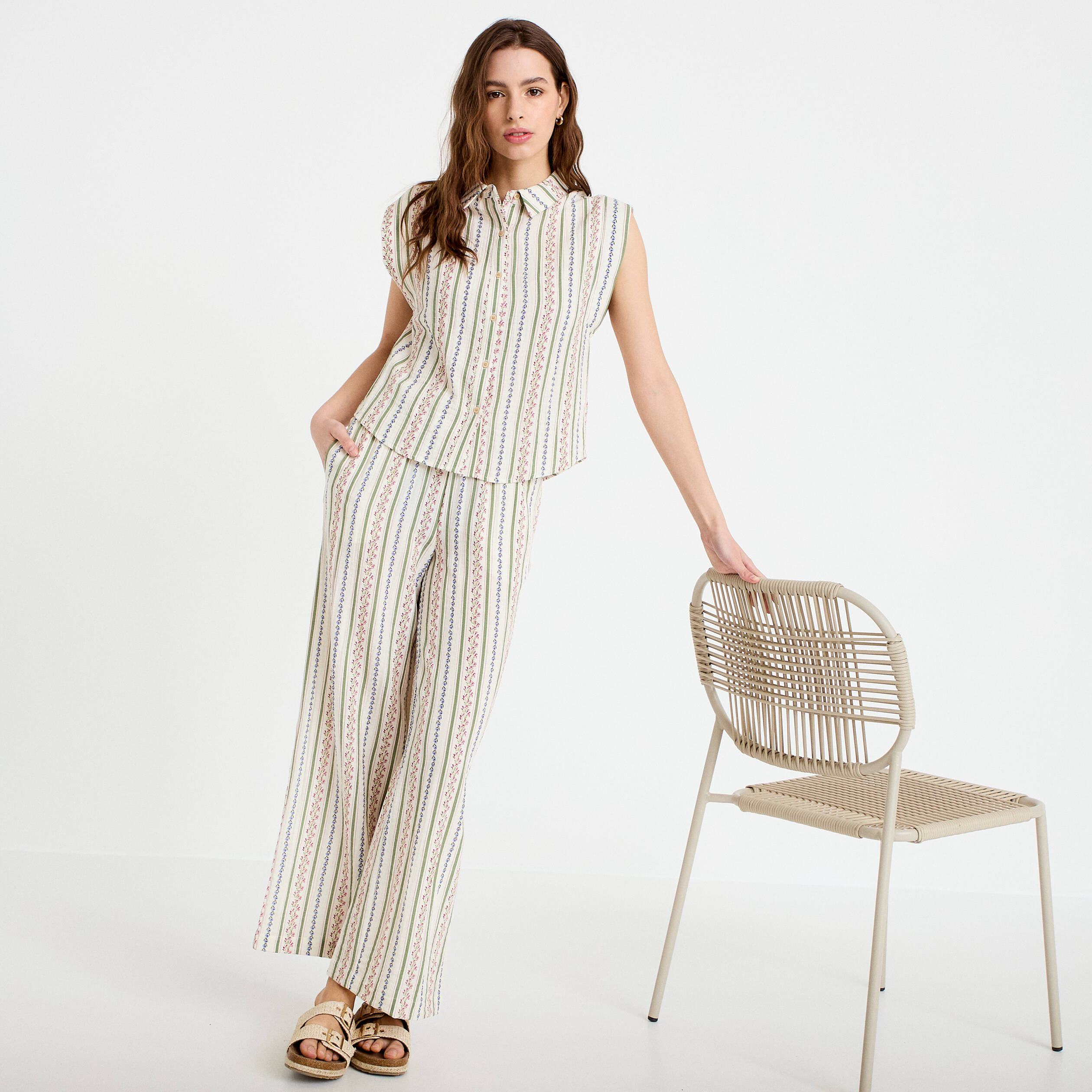 Pantalon coupe large beige femme