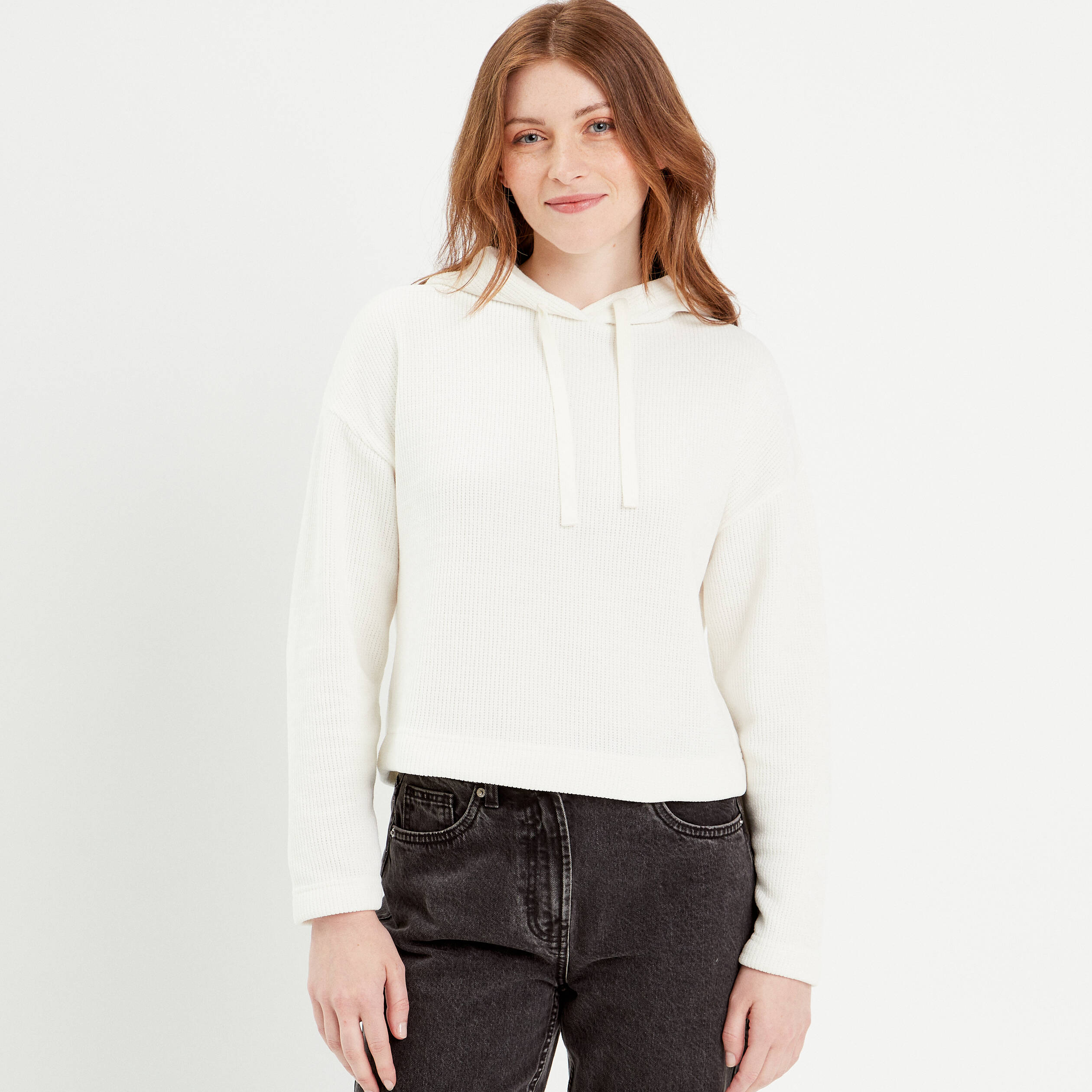 Sweat &agrave; capuche ecru femme